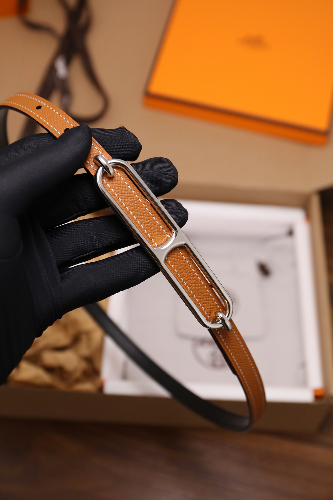 Premium Roulis Style Leather Double Tour Bracelet - Tan & Silver