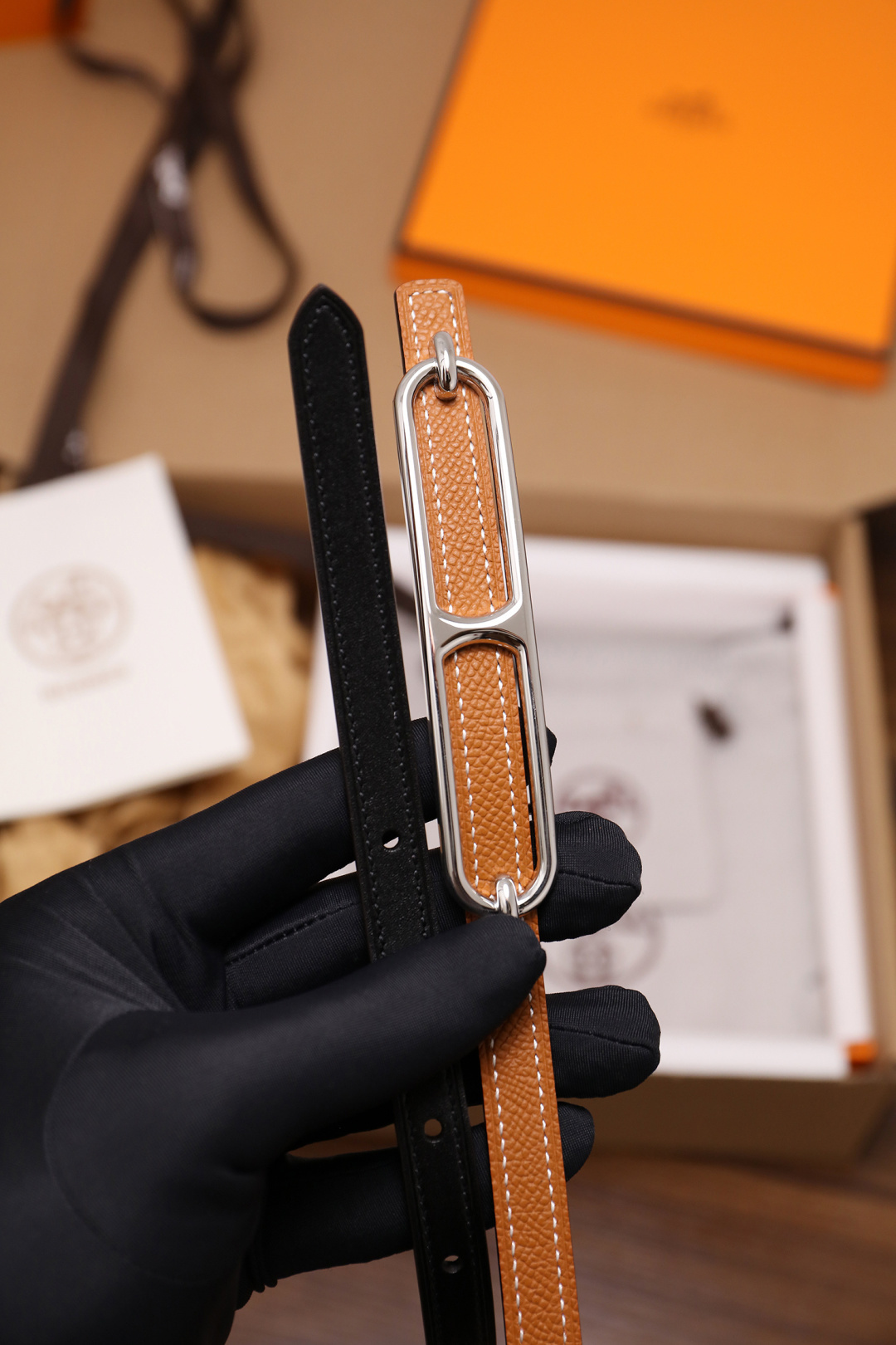 Premium Roulis Style Leather Double Tour Bracelet - Tan & Silver