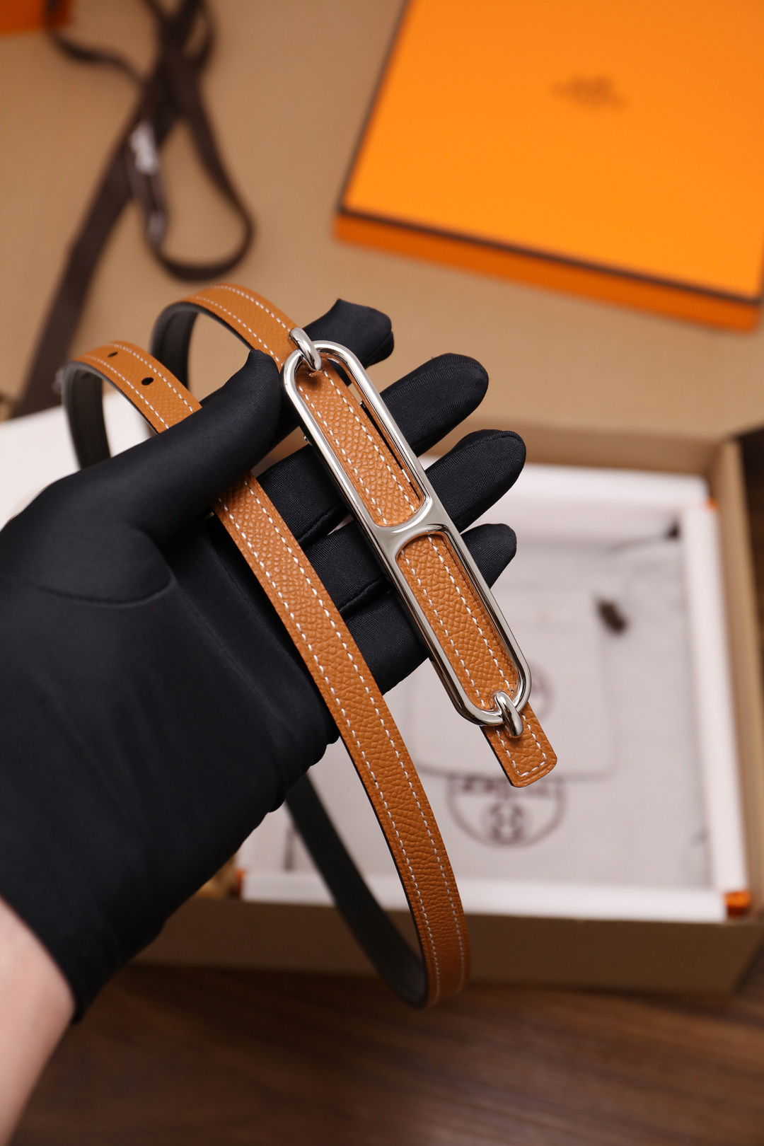 Premium Roulis Style Leather Double Tour Bracelet - Tan & Silver