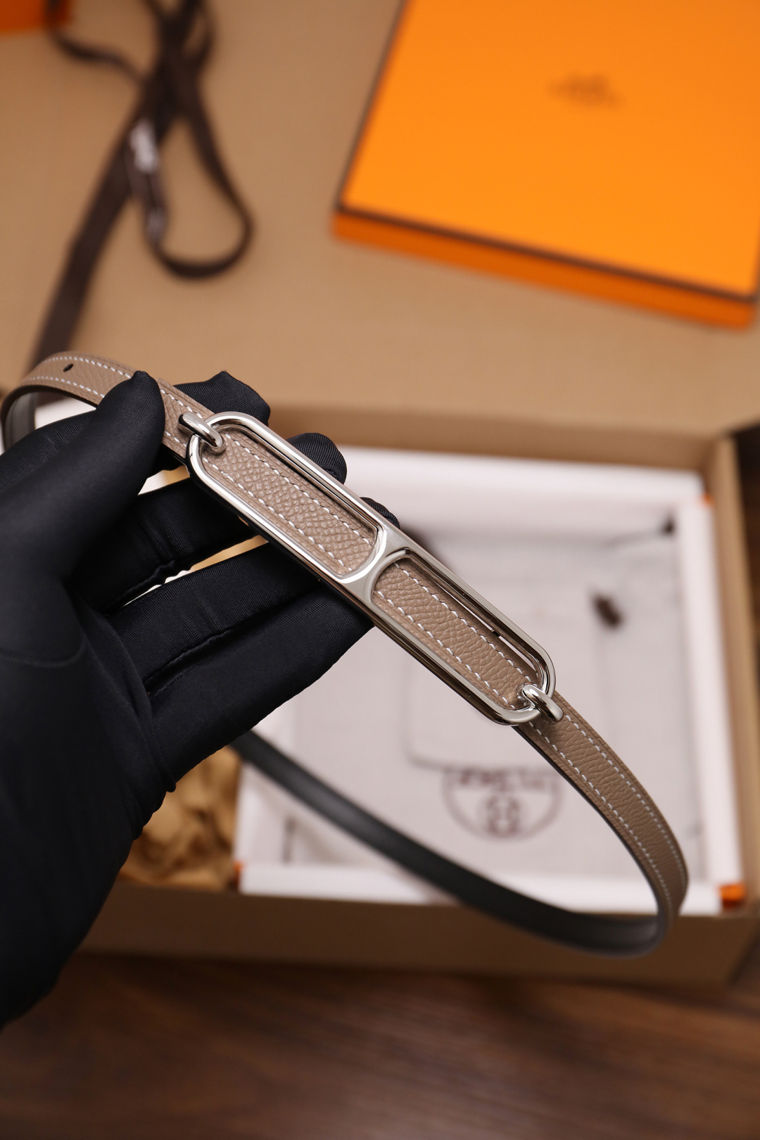 Hermès Roulis Double Tour Bracelet - Etoupe Epsom Leather