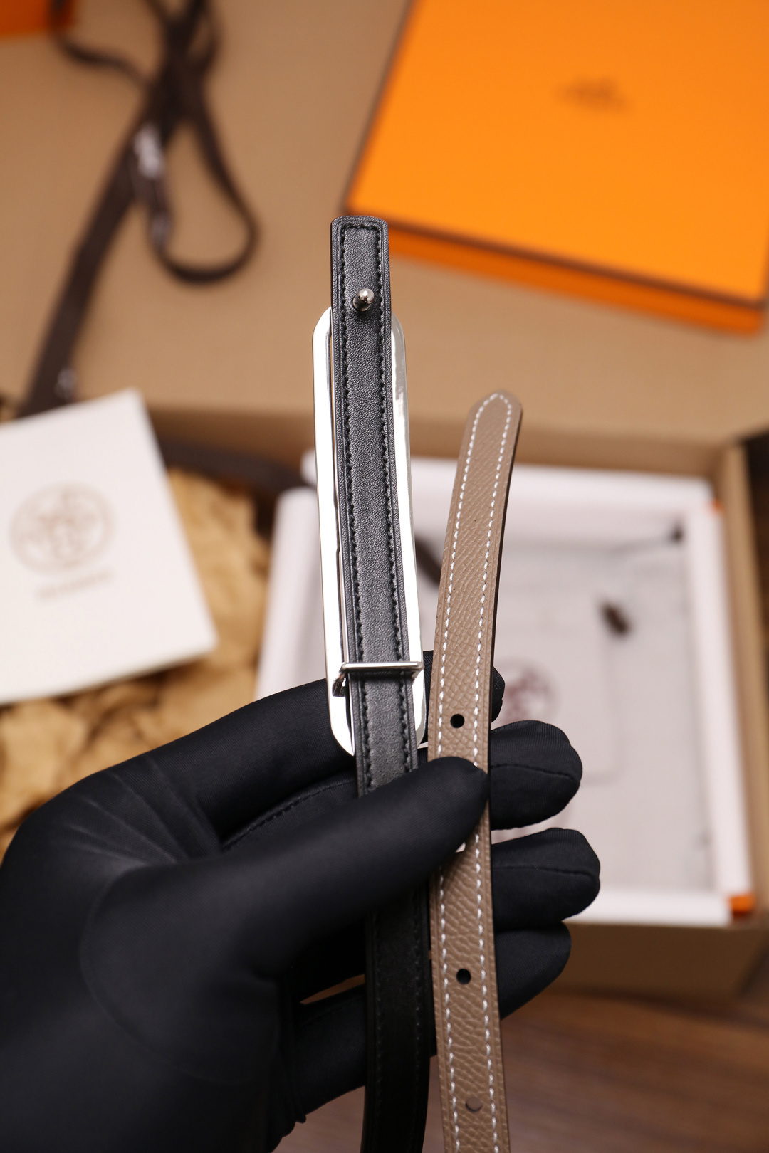 Hermès Roulis Double Tour Bracelet - Etoupe Epsom Leather