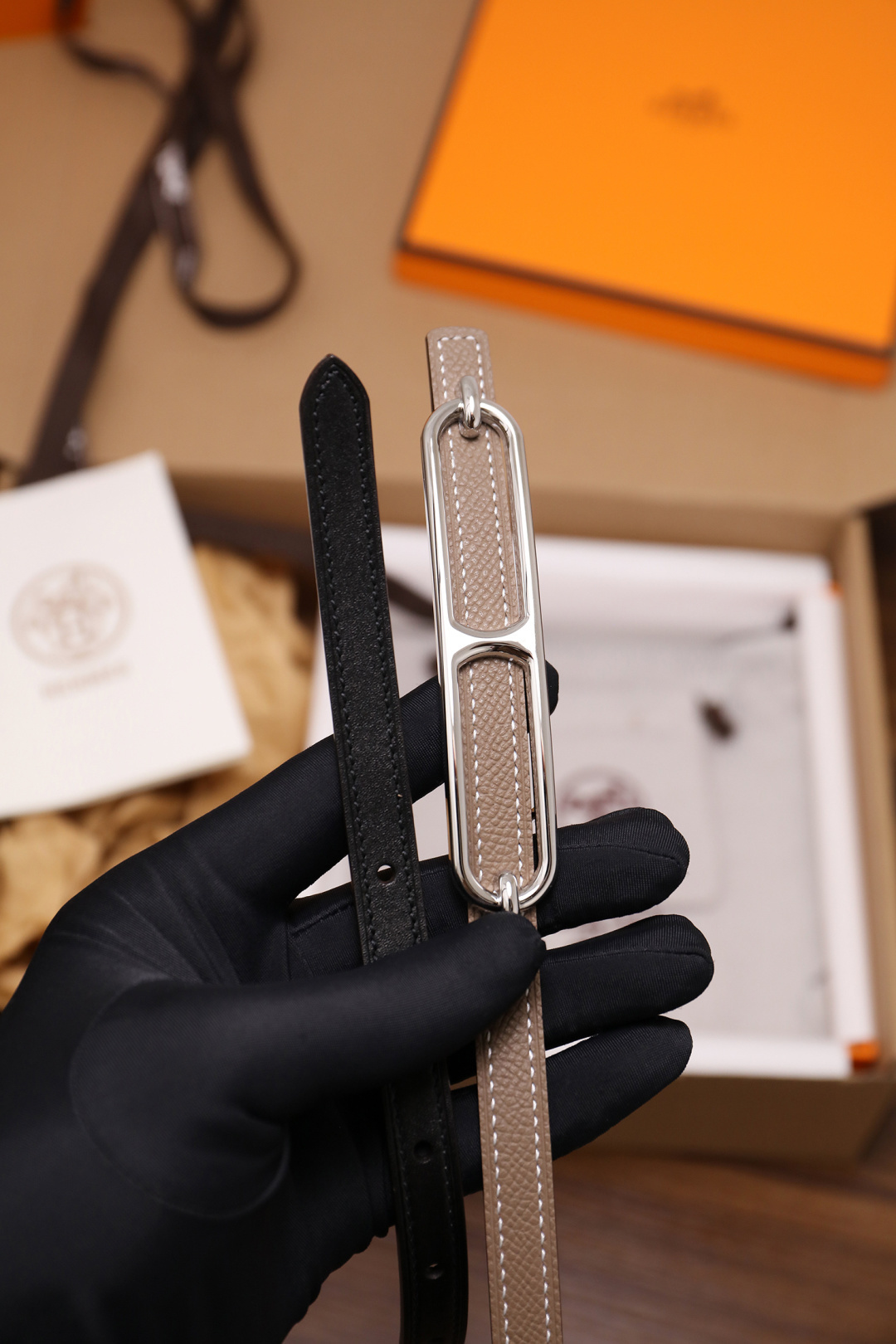 Hermès Roulis Double Tour Bracelet - Etoupe Epsom Leather