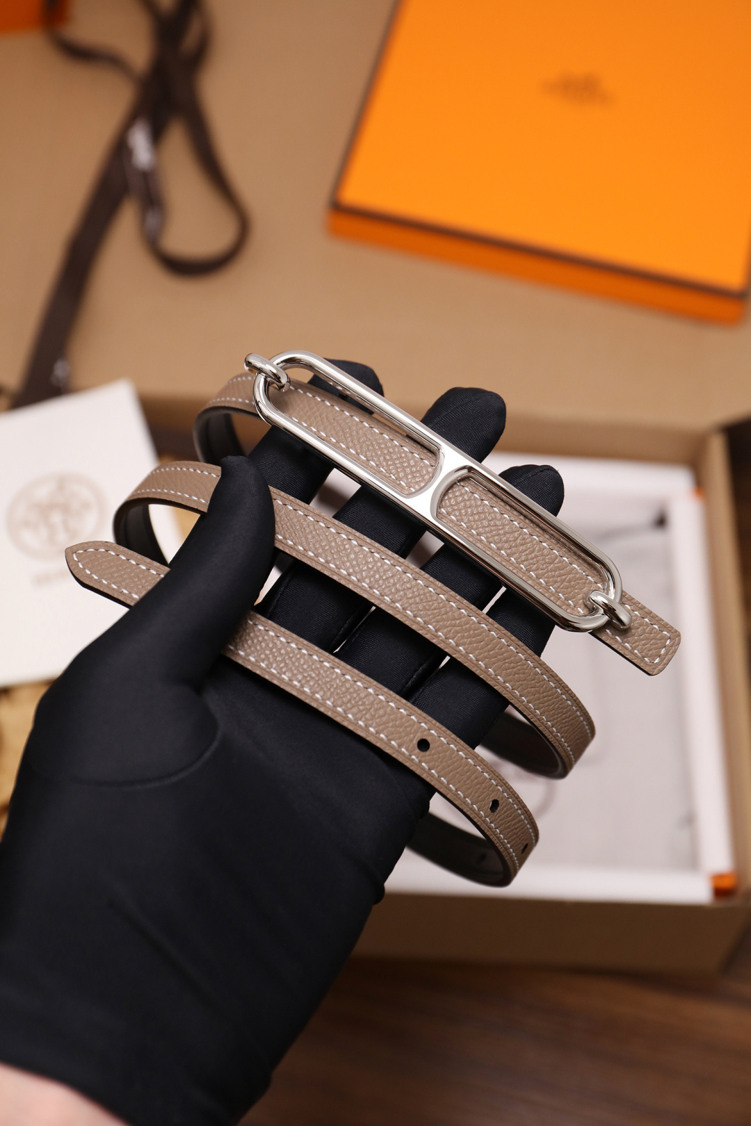 Hermès Roulis Double Tour Bracelet – Etoupe Epsom Leather