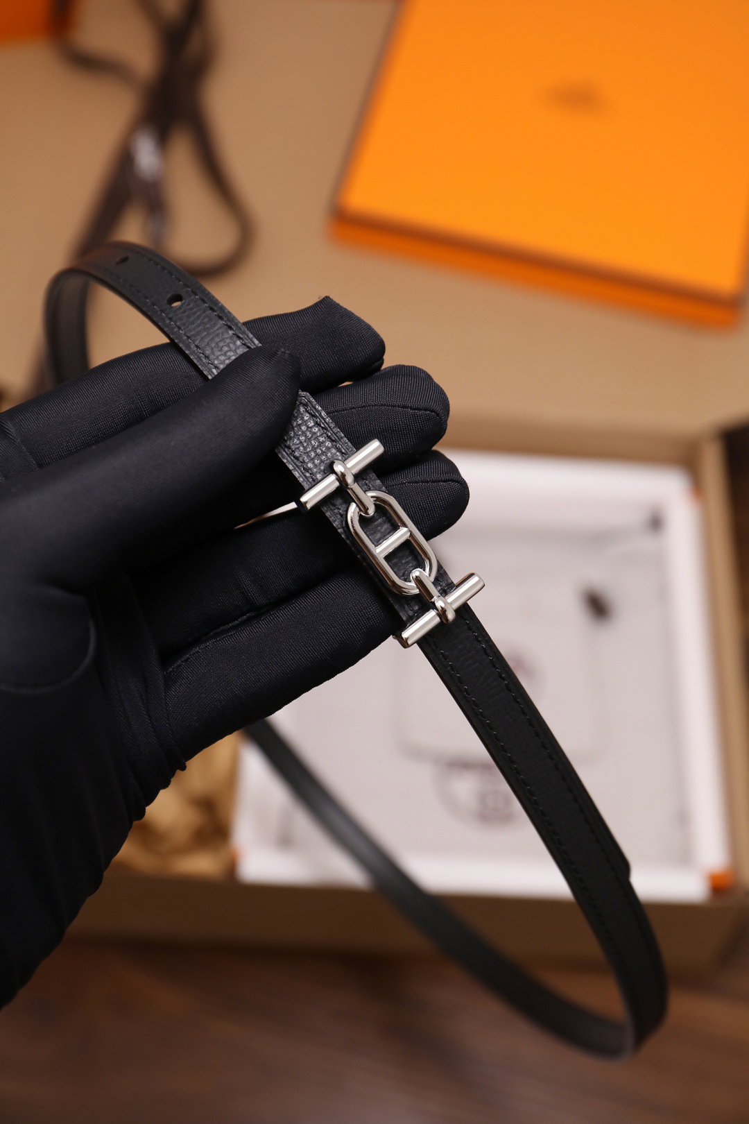 Hermes Roulis Slim Belt - Black Epsom Leather with Silver Buckle