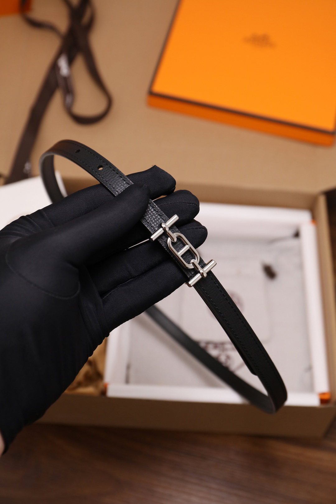 Hermes Roulis Slim Belt - Black Epsom Leather with Silver Buckle