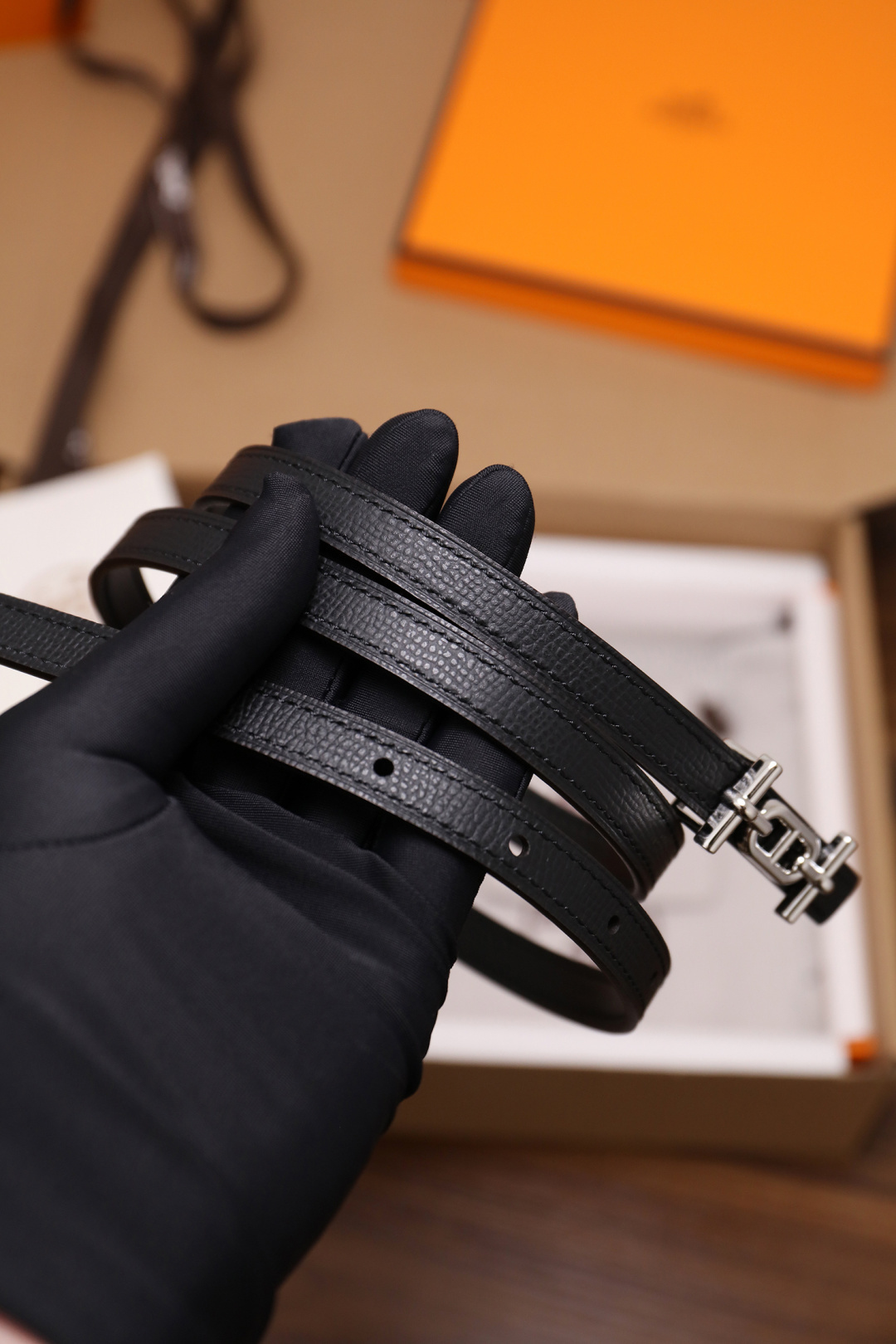 Hermes Roulis Slim Belt - Black Epsom Leather with Silver Buckle