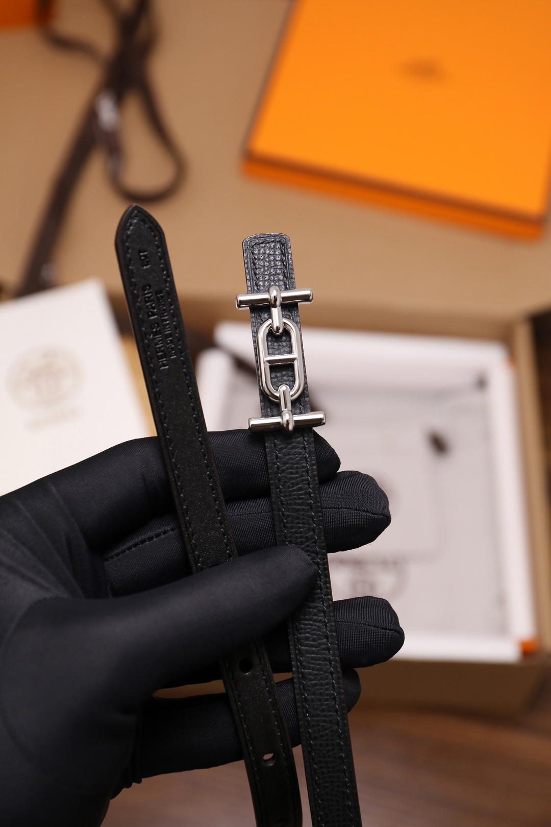 Hermes Roulis Slim Belt - Black Epsom Leather with Silver Buckle