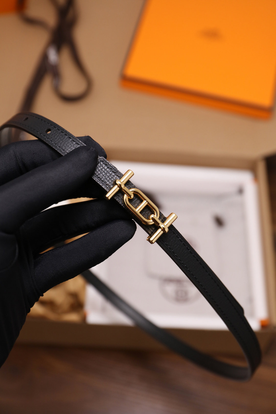 Luxury Black Leather Double Tour Bracelet with Gold Hardware