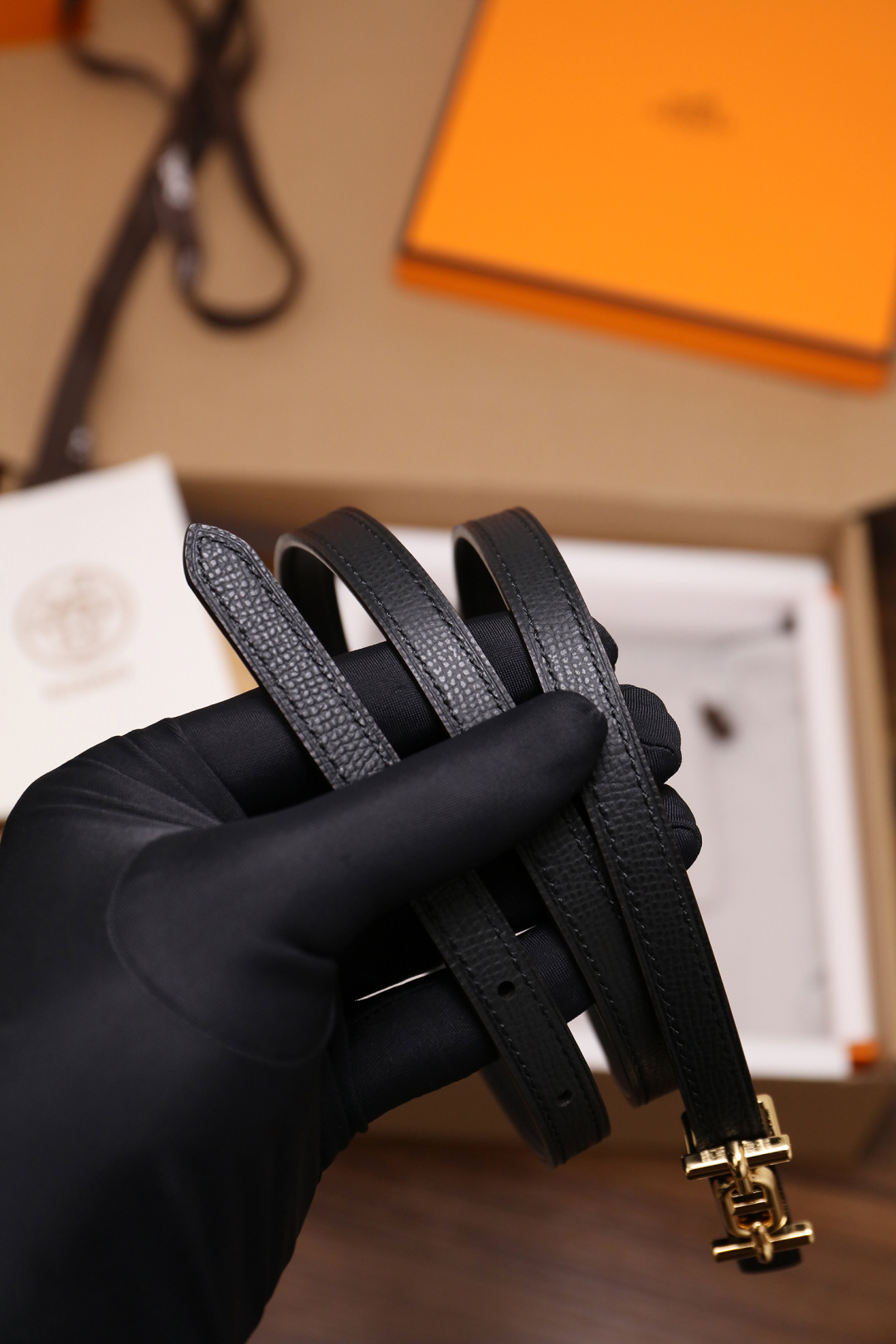 Luxury Black Leather Double Tour Bracelet with Gold Hardware