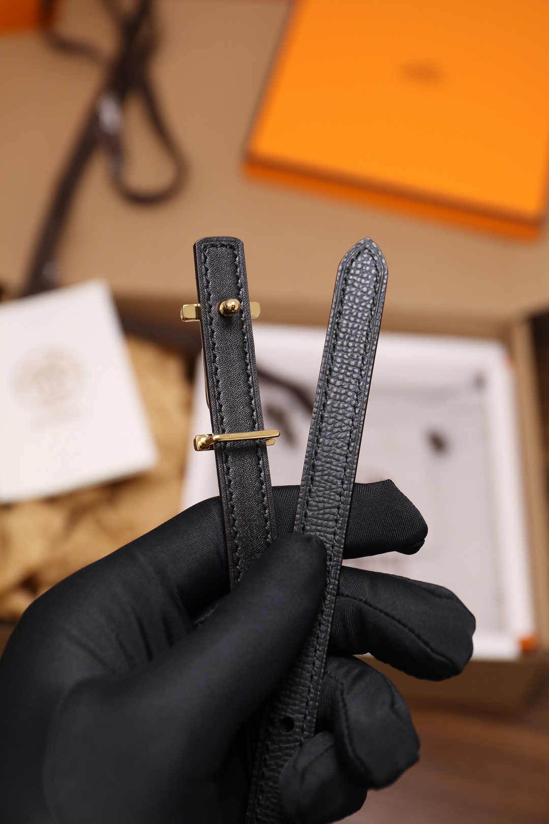 Luxury Black Leather Double Tour Bracelet with Gold Hardware