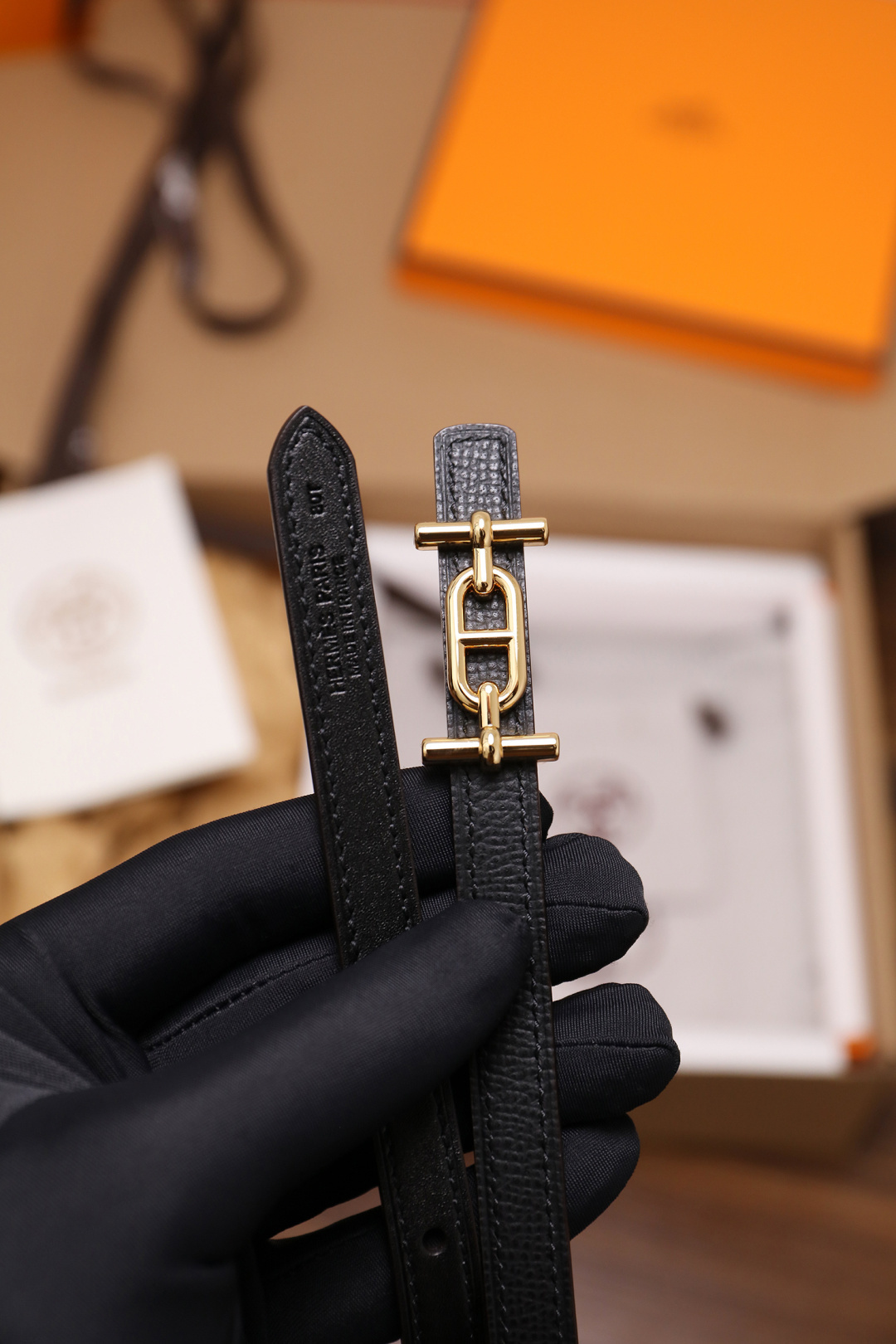 Luxury Black Leather Double Tour Bracelet with Gold Hardware