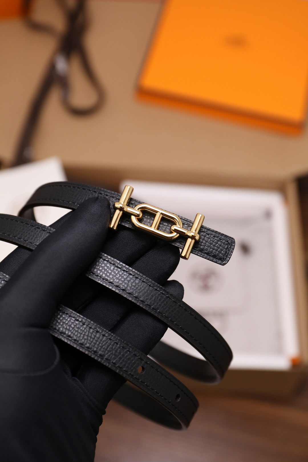 Luxury Black Leather Double Tour Bracelet with Gold Hardware