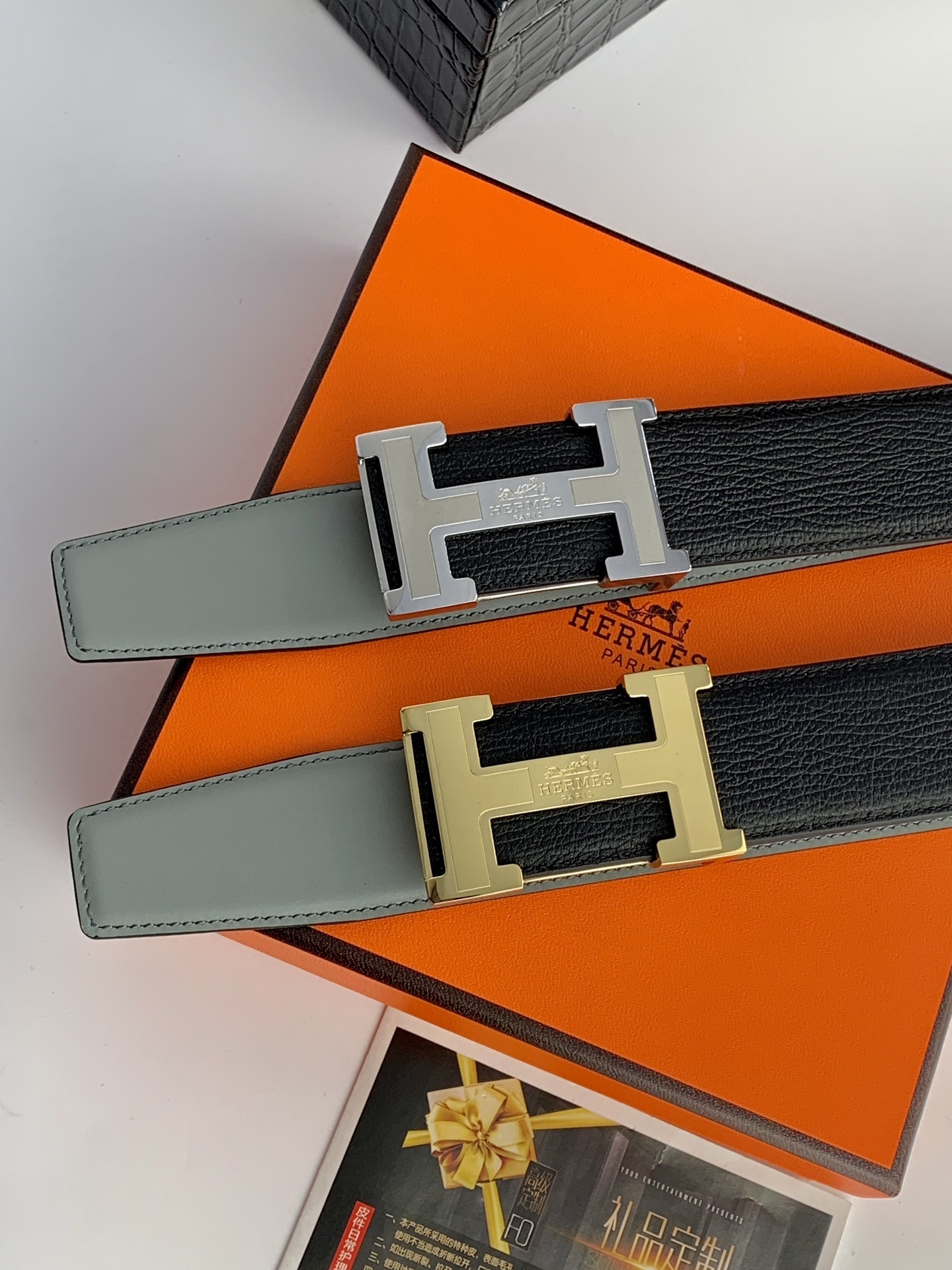 Hermès Men's Reversible Leather Belt with Silver H Buckle