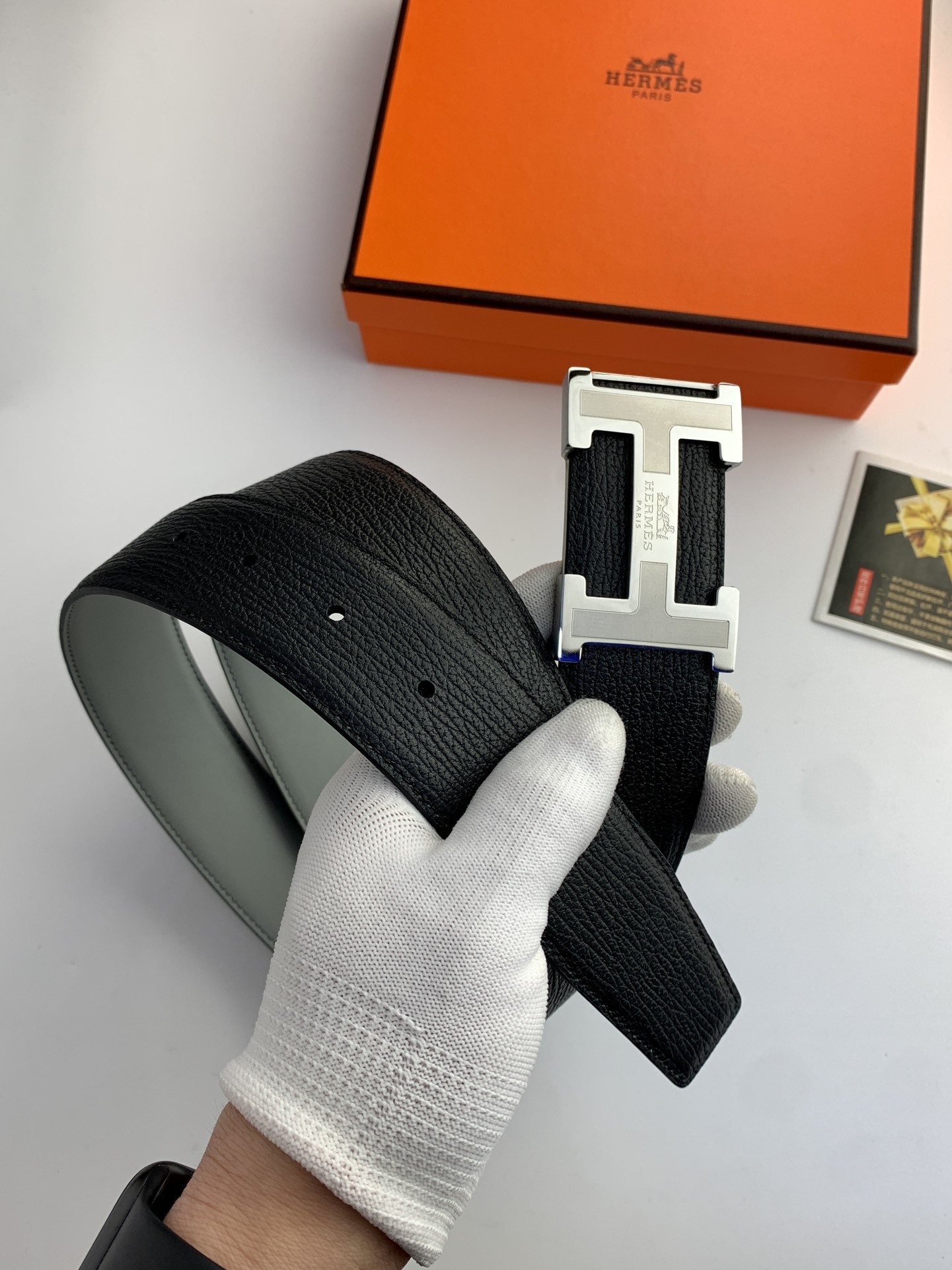 Hermès Men's Reversible Leather Belt with Silver H Buckle