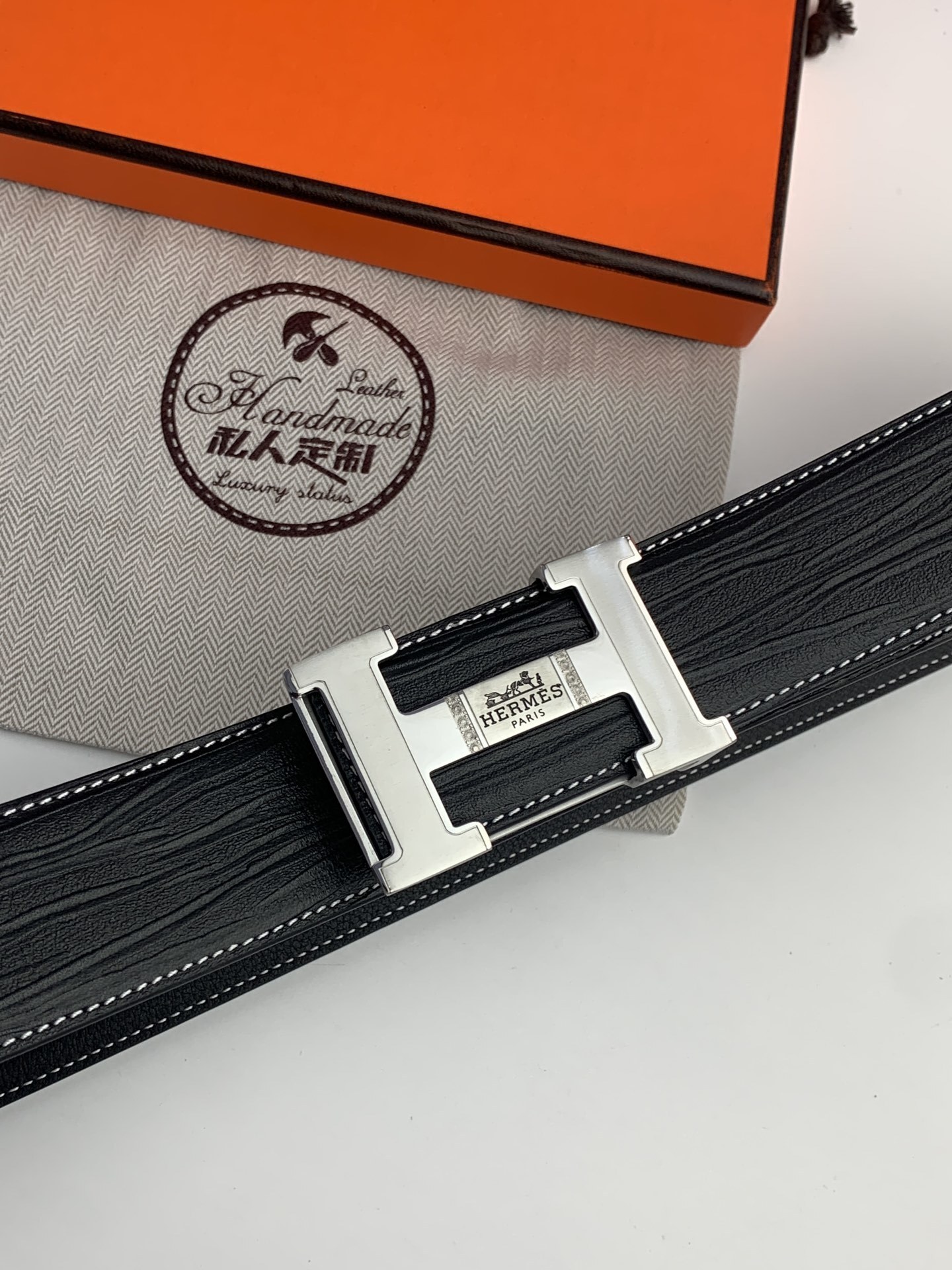 Premium Men's Handmade Leather Belt with Iconic H Buckle