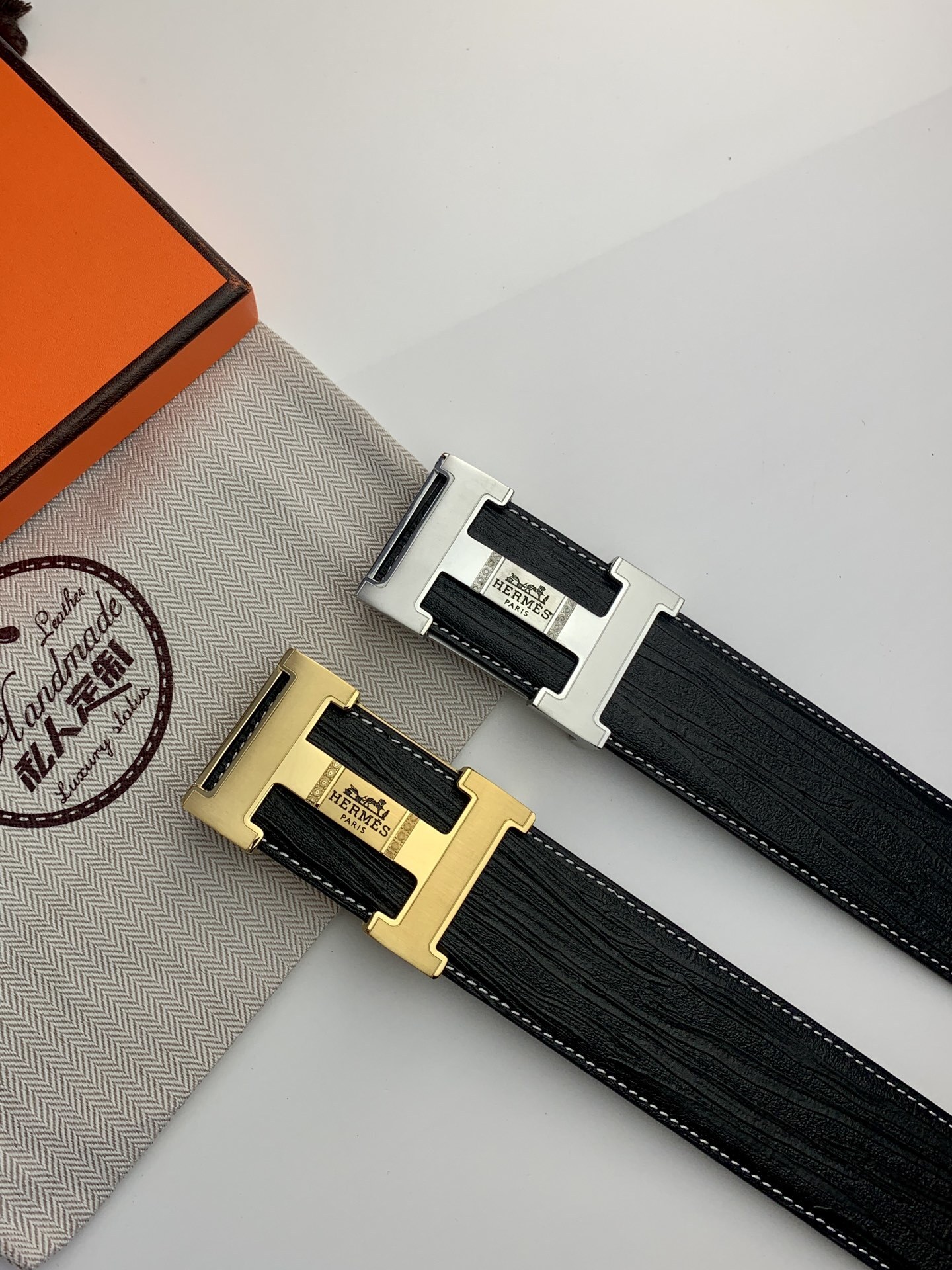 Premium Men’s Handmade Leather Belt with Iconic H Buckle