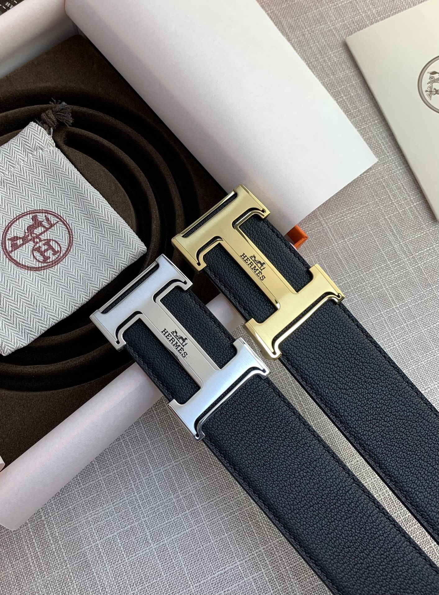 Hermès Reversible Leather Belt with Signature Gold H Buckle