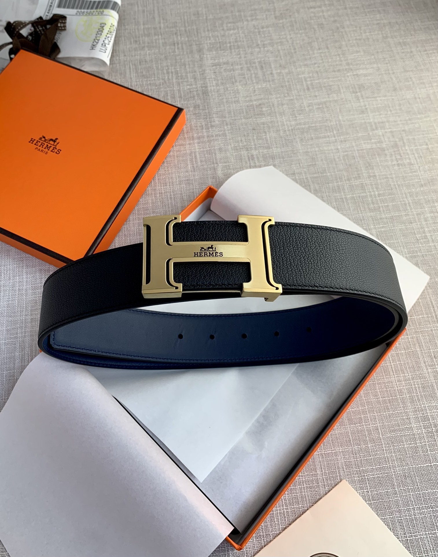 Hermès Reversible Leather Belt with Signature Gold H Buckle
