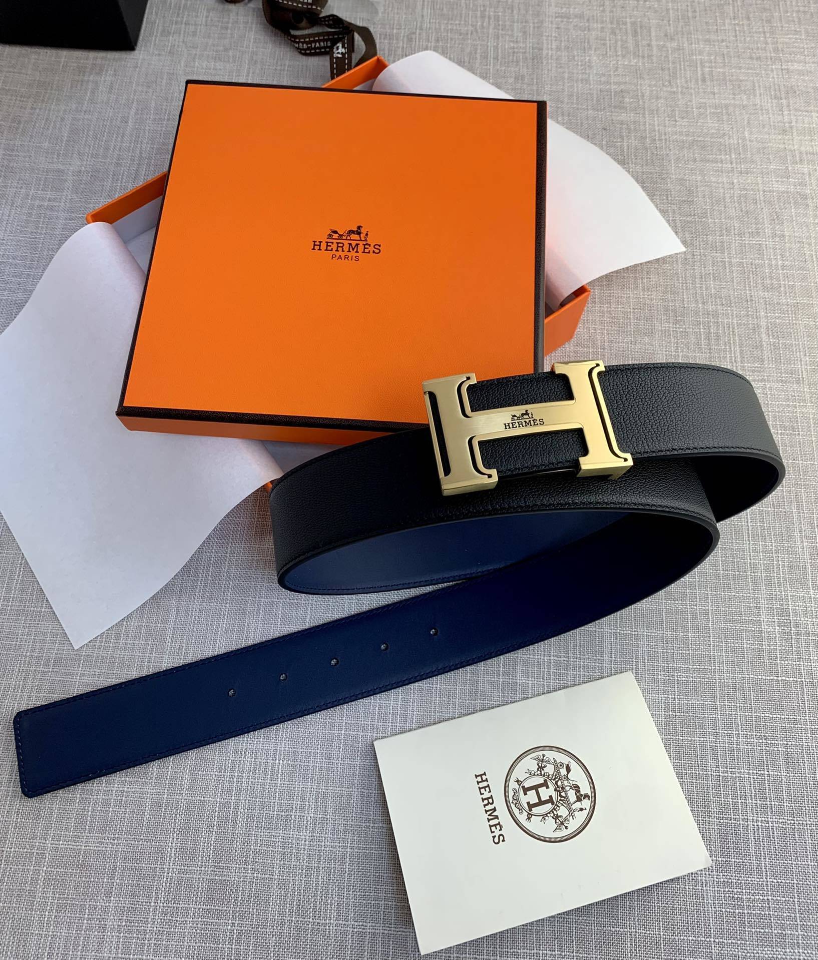 Hermès Reversible Leather Belt with Signature Gold H Buckle