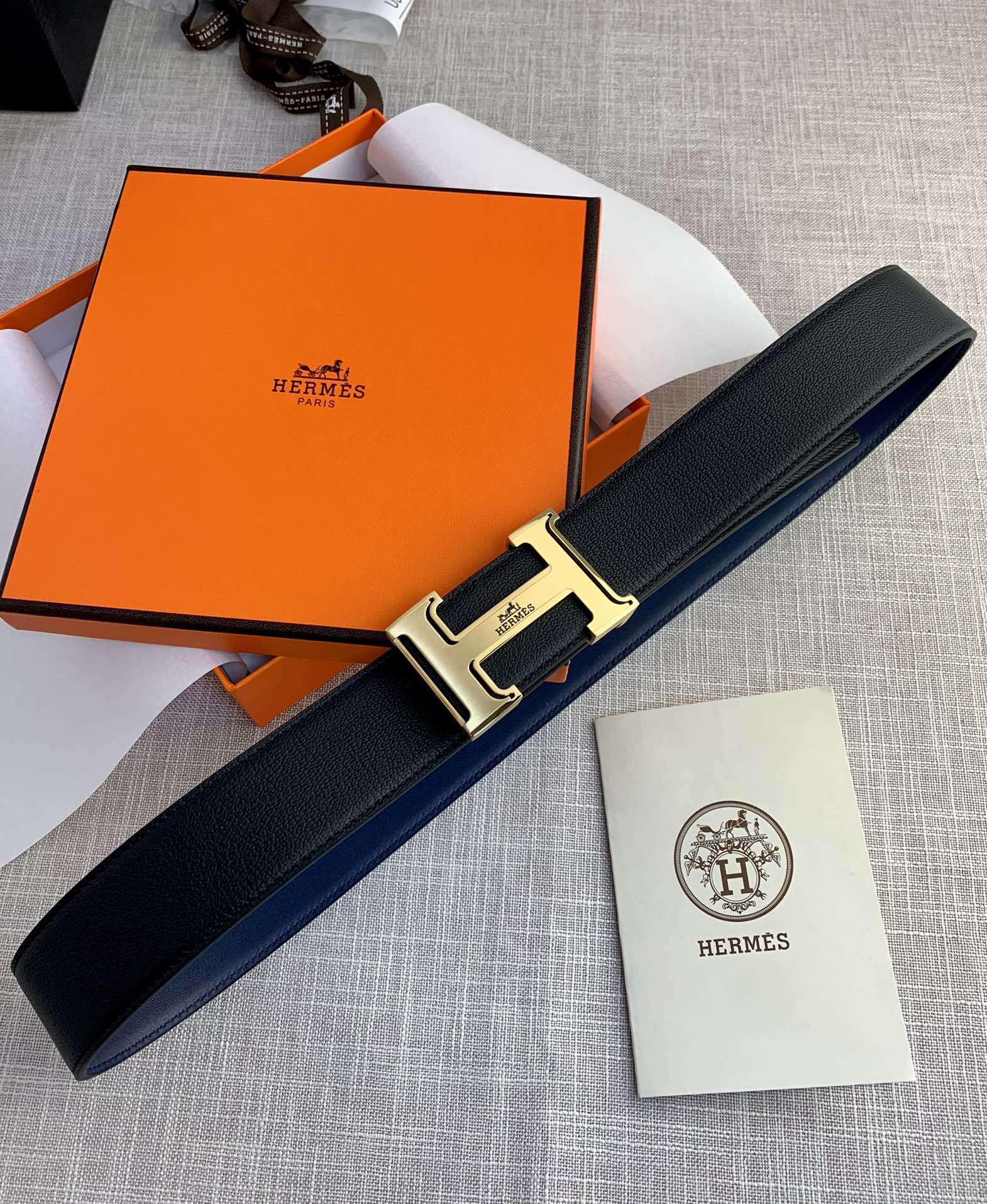 Hermès Reversible Leather Belt with Signature Gold H Buckle