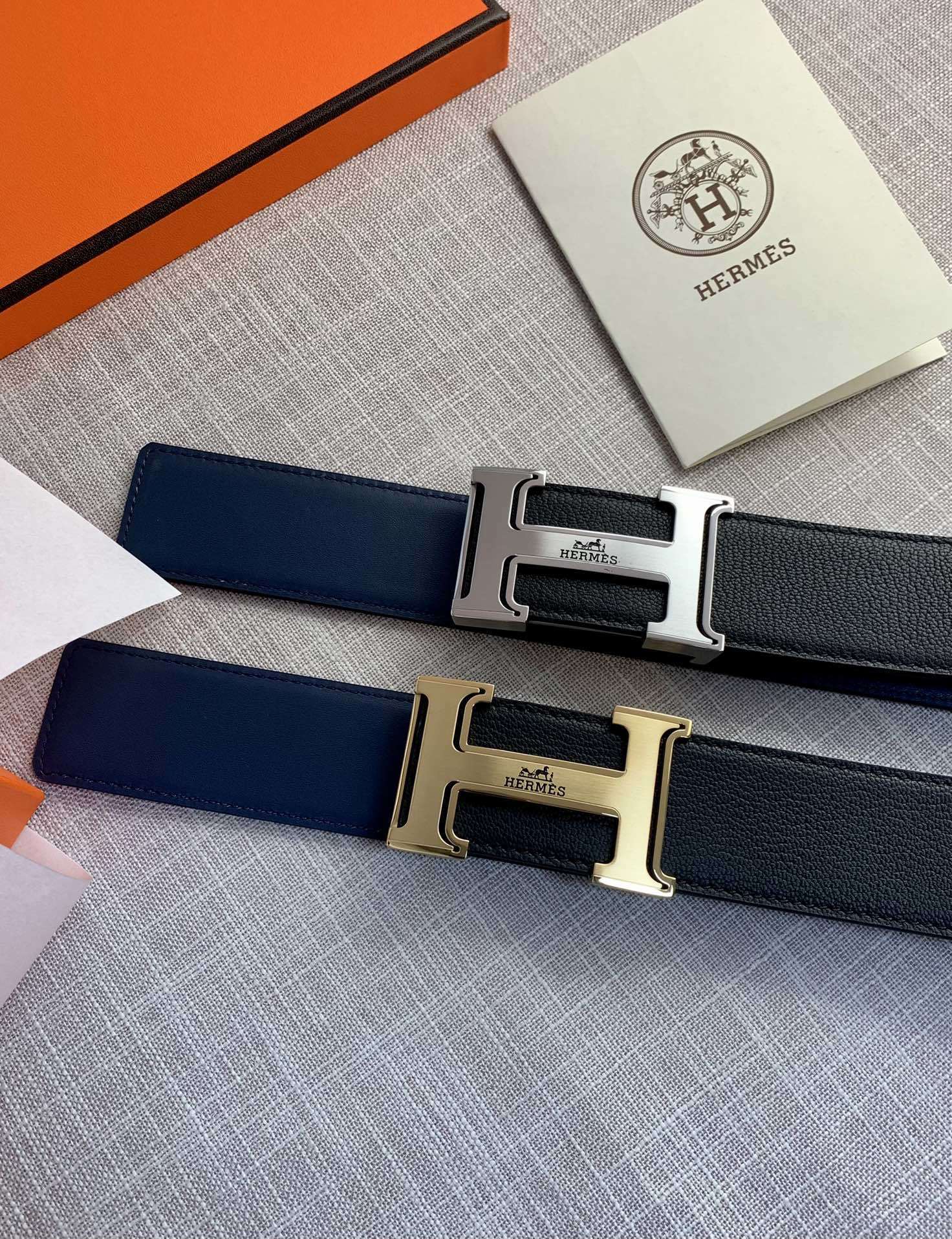 Hermès Reversible Leather Belt with Brushed Silver H Buckle