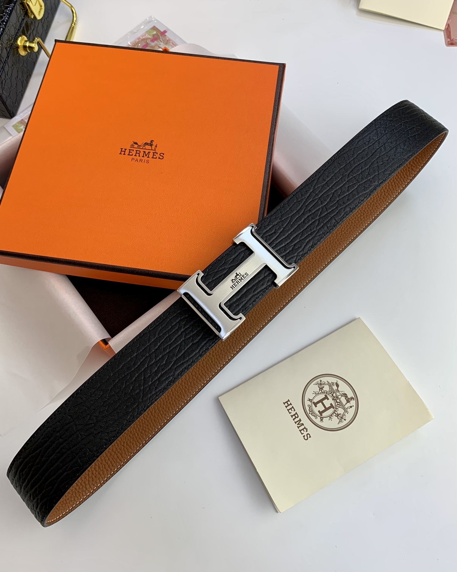 Hermès Men's Reversible Leather Belt with Signature H Buckle