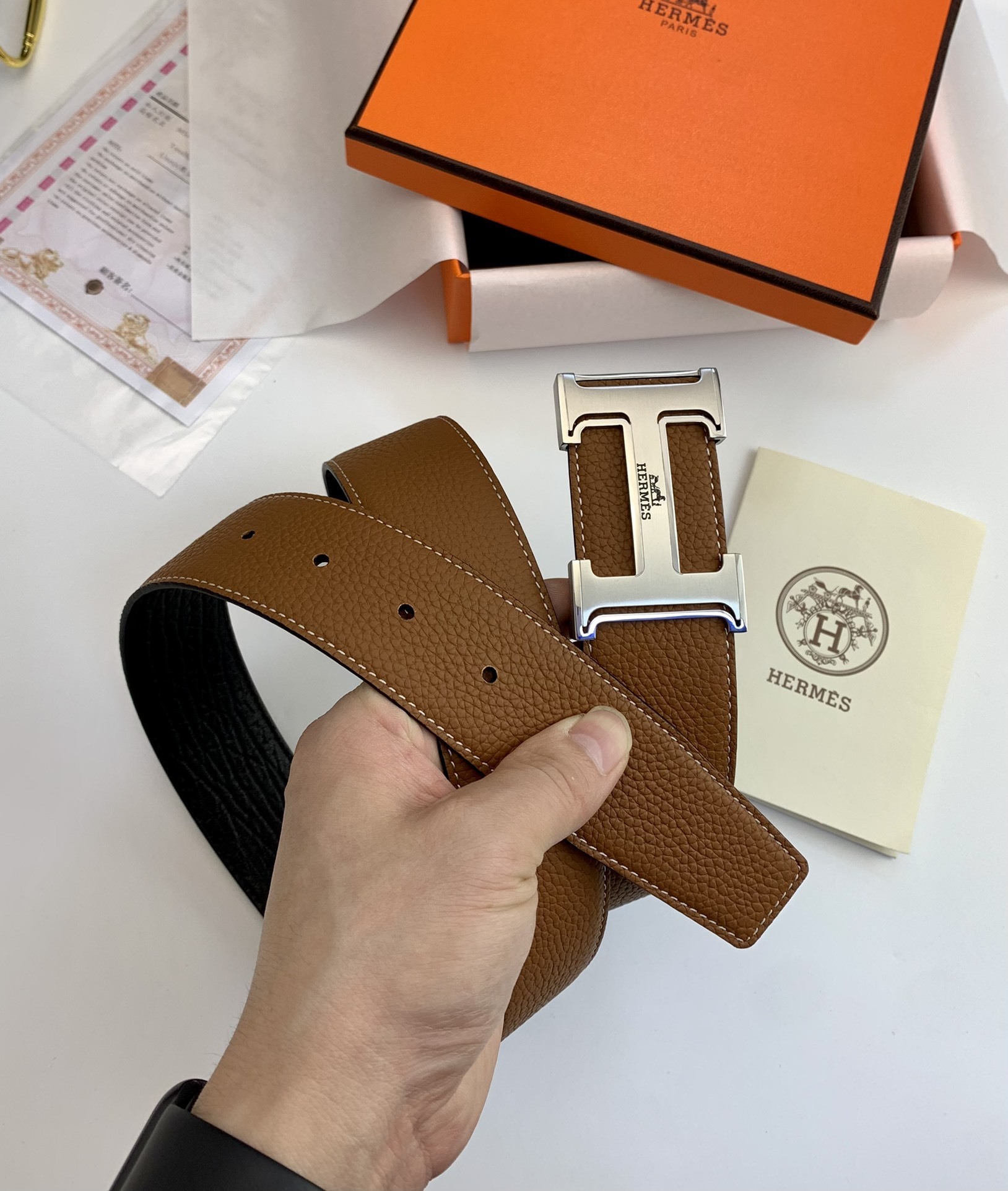 Hermès Men's Reversible Leather Belt with Signature H Buckle