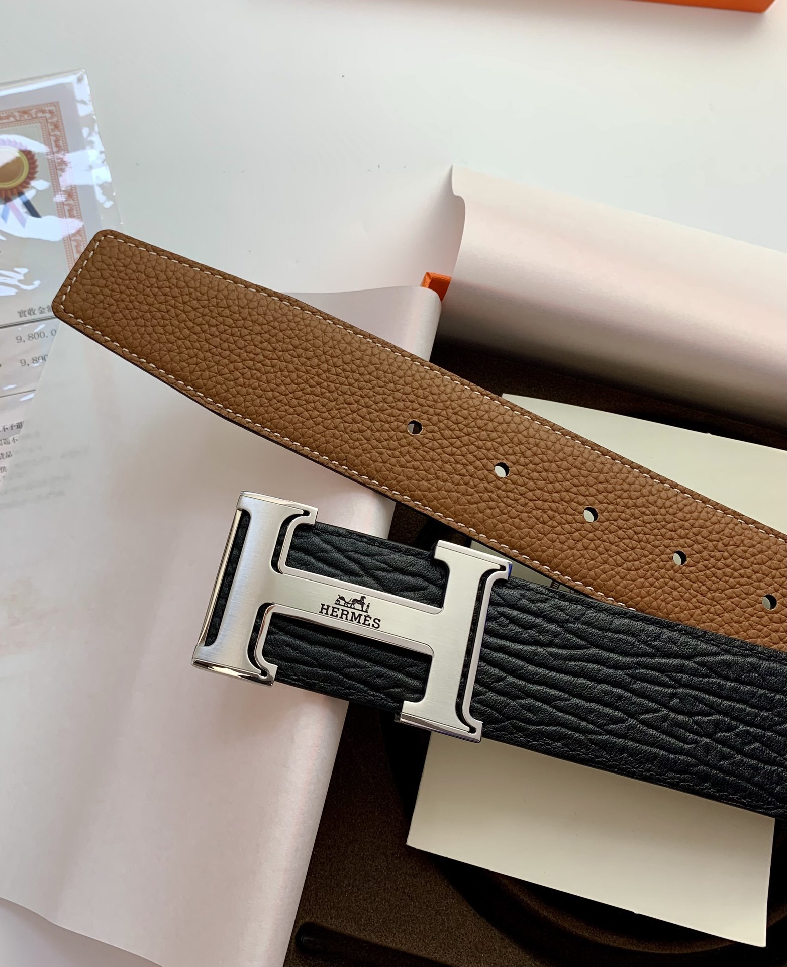 Hermès Men’s Reversible Leather Belt with Signature H Buckle