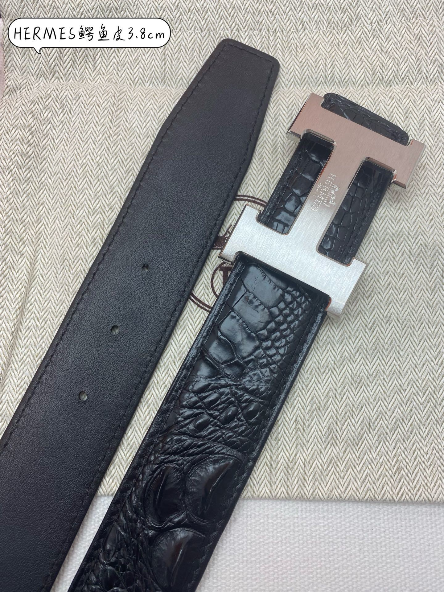 Hermes Men’s Crocodile Leather Belt 3.8cm with Silver H Buckle