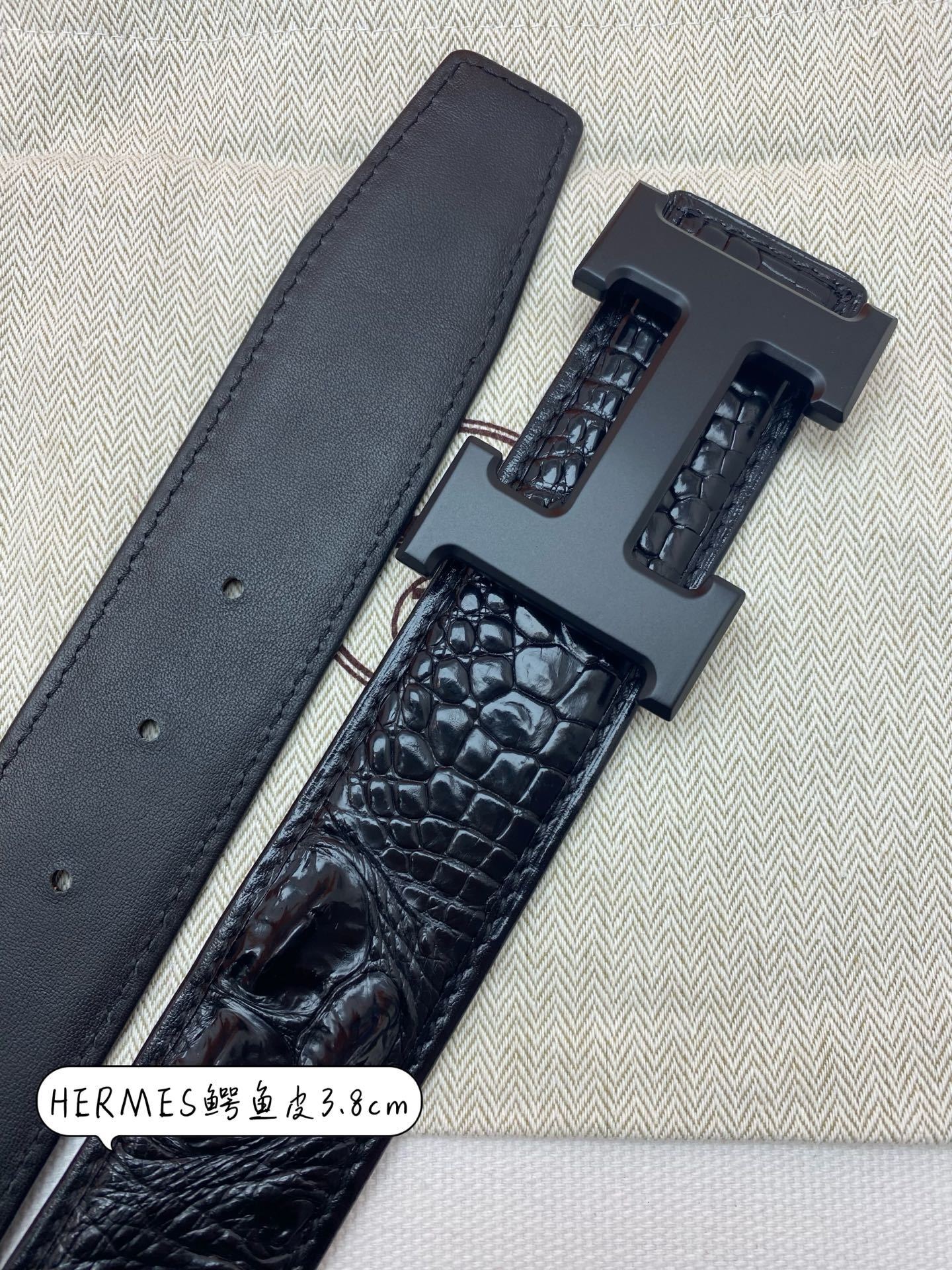 Hermes Men’s Crocodile Leather Belt 3.8cm with Matte Black H Buckle