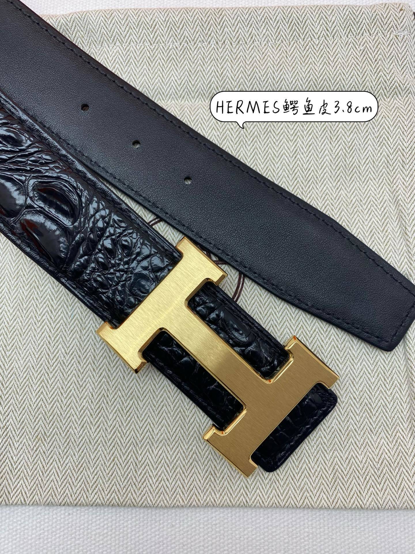 Hermes Crocodile Leather Belt with Gold H Buckle - 3.8cm