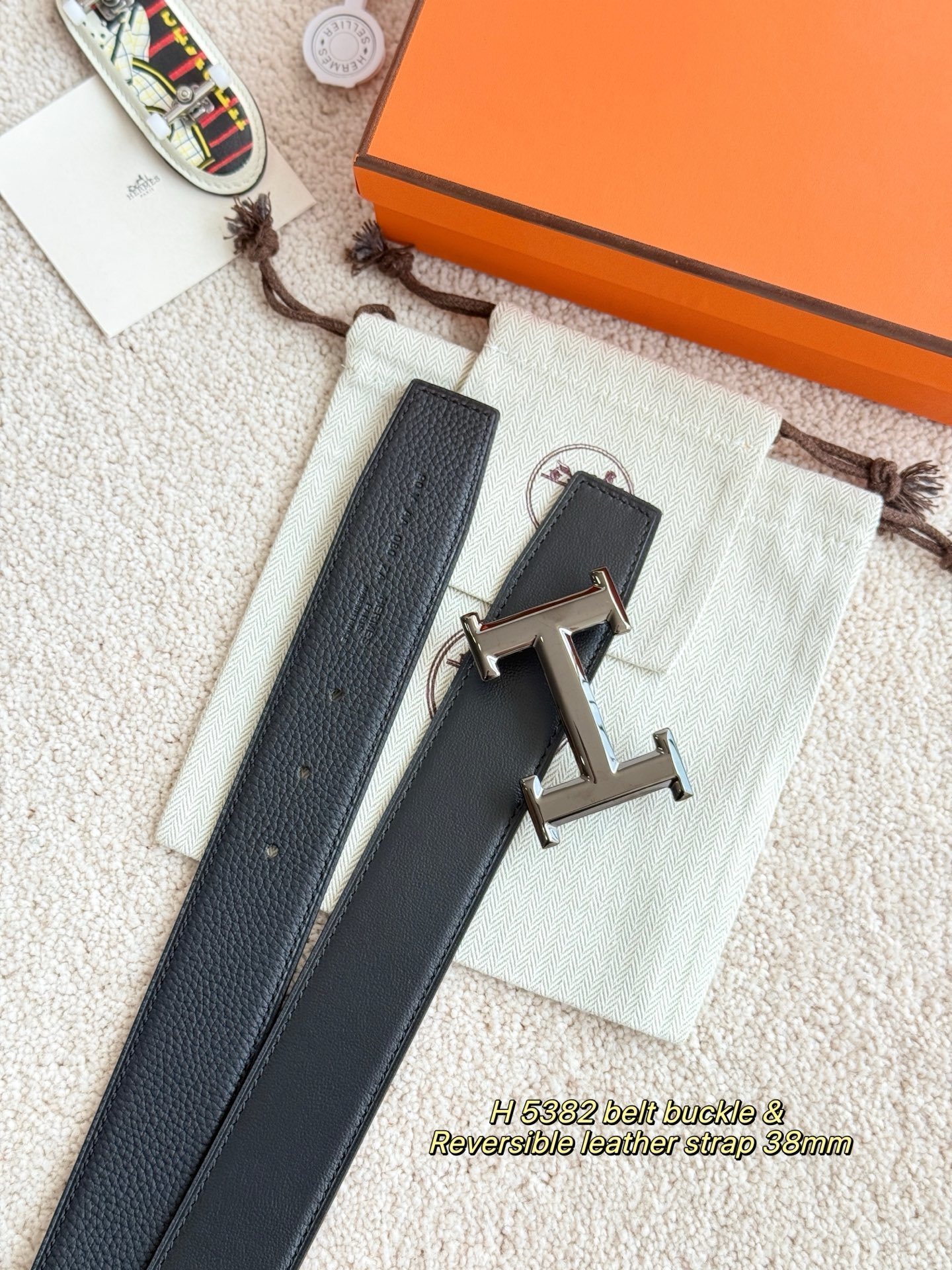 Hermes H 5382 Reversible Leather Belt 38mm with Iconic H Buckle