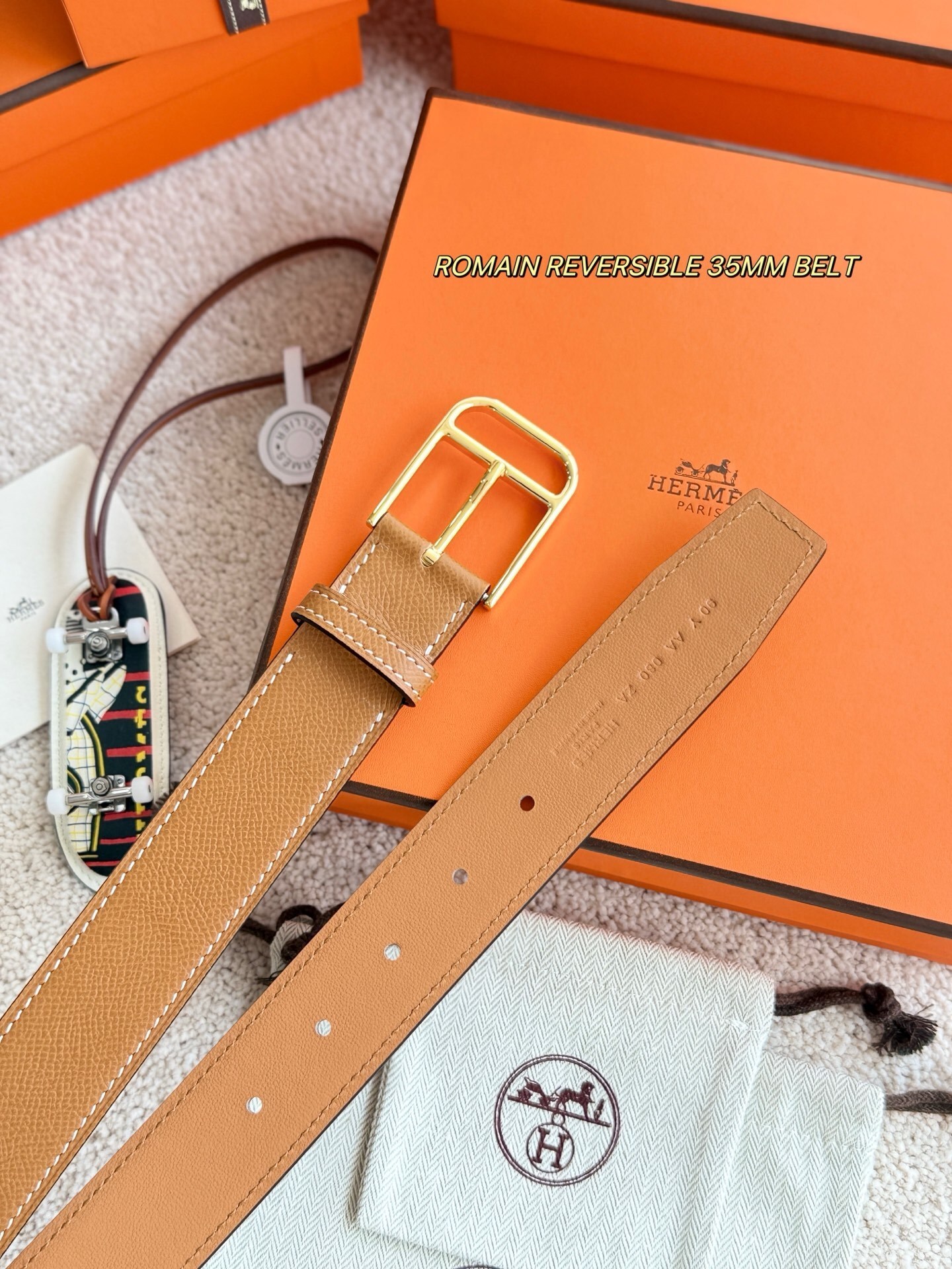 Hermès Romain Reversible 35mm Leather Belt with Gold Buckle