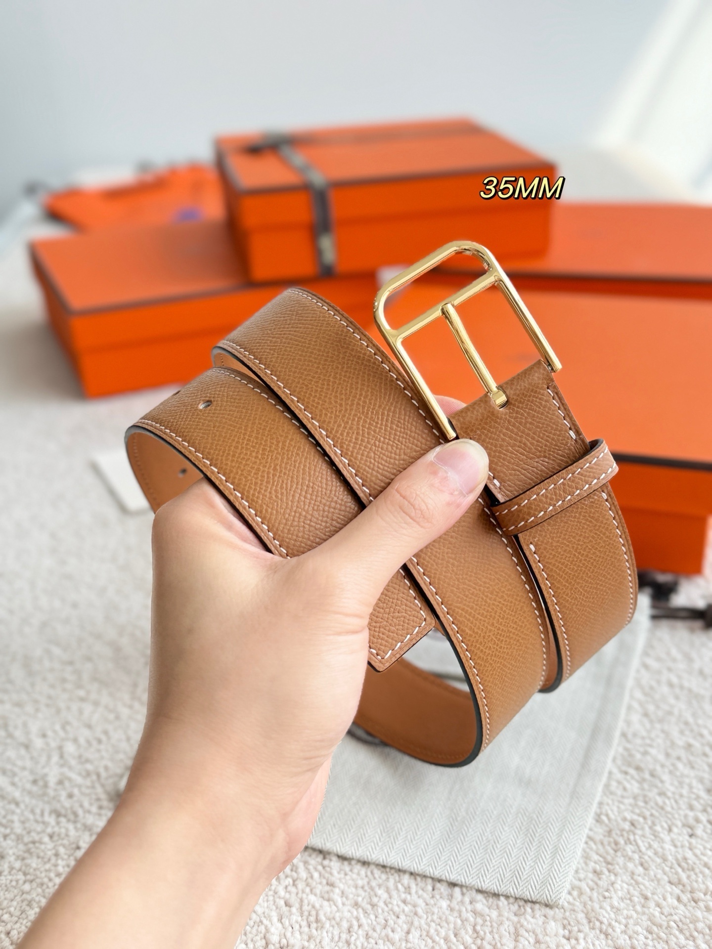 Hermès Romain Reversible 35mm Leather Belt with Gold Buckle