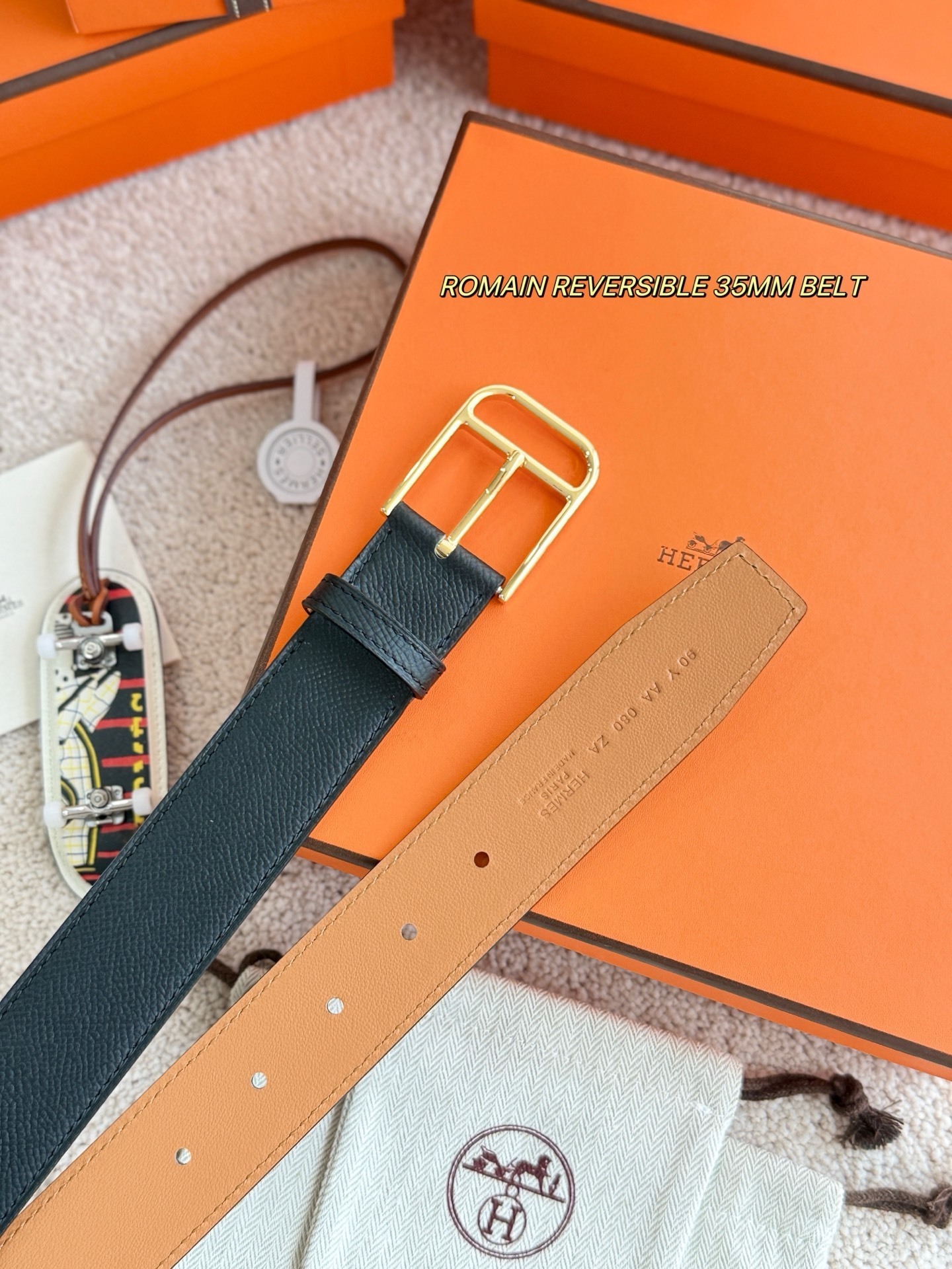 Premium Romain Reversible 35mm Leather Belt with Gold Buckle