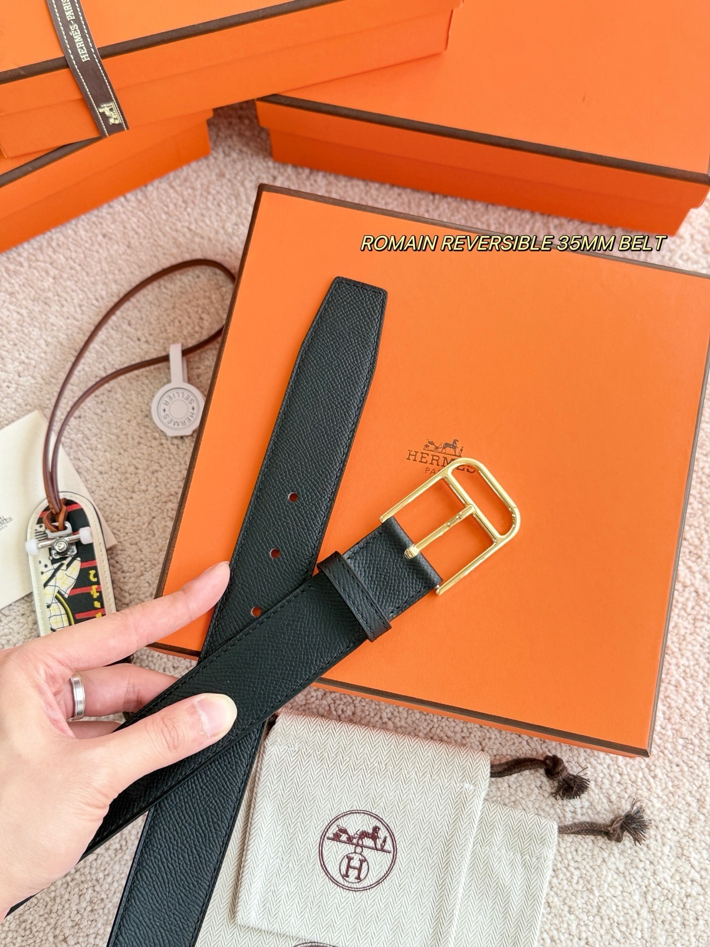 Premium Romain Reversible 35mm Leather Belt with Gold Buckle