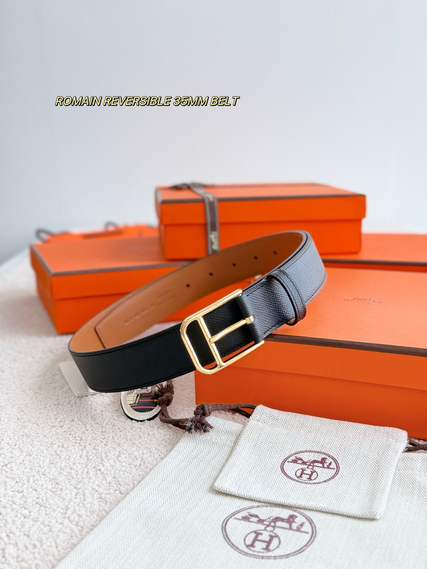 Premium Romain Reversible 35mm Leather Belt with Gold Buckle