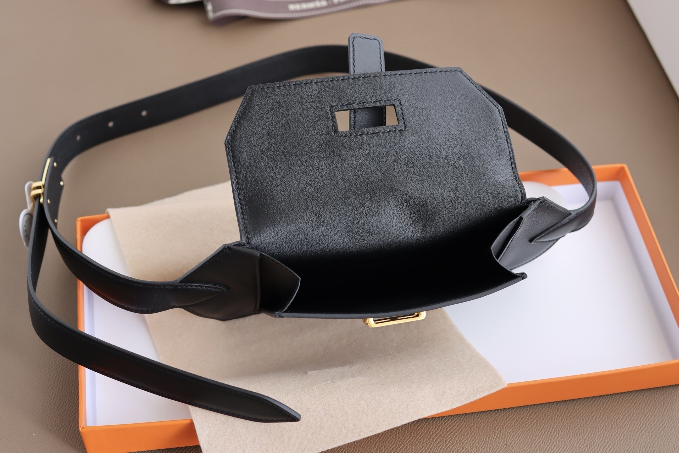 Luxury Black Leather Belt Bag with Gold H Buckle - Chic Waist Pack