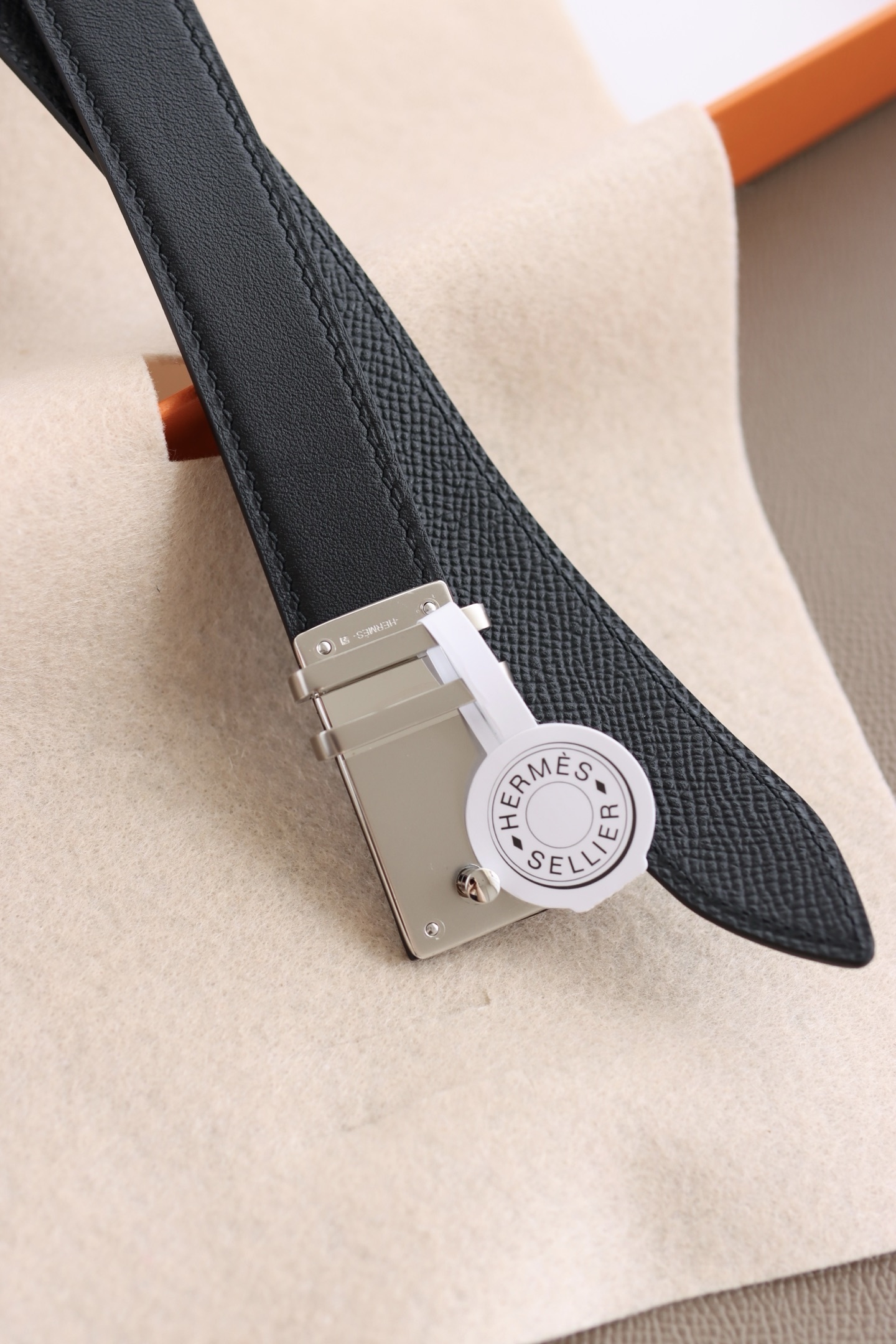 Luxury Black Leather Belt Bag with Silver H-Buckle Hardware