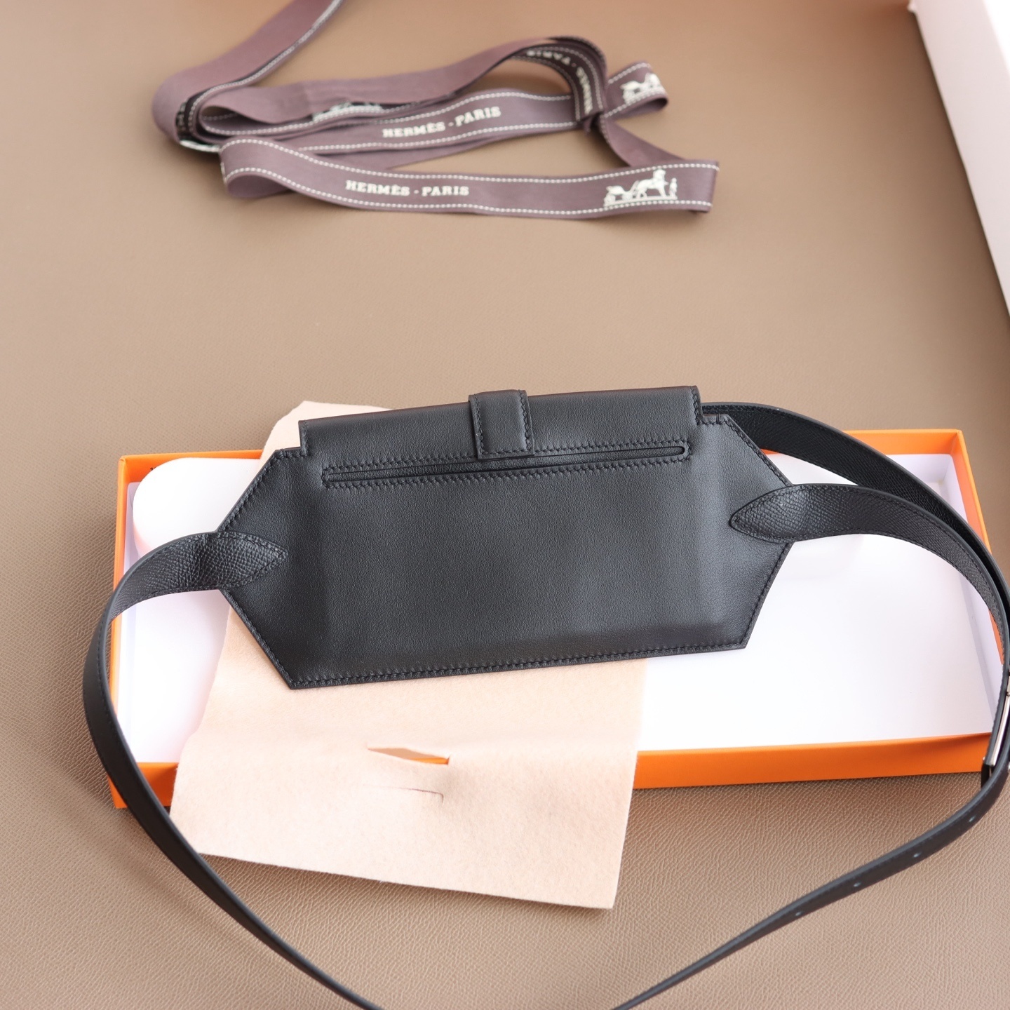 Luxury Black Leather Belt Bag with Silver H-Buckle Hardware