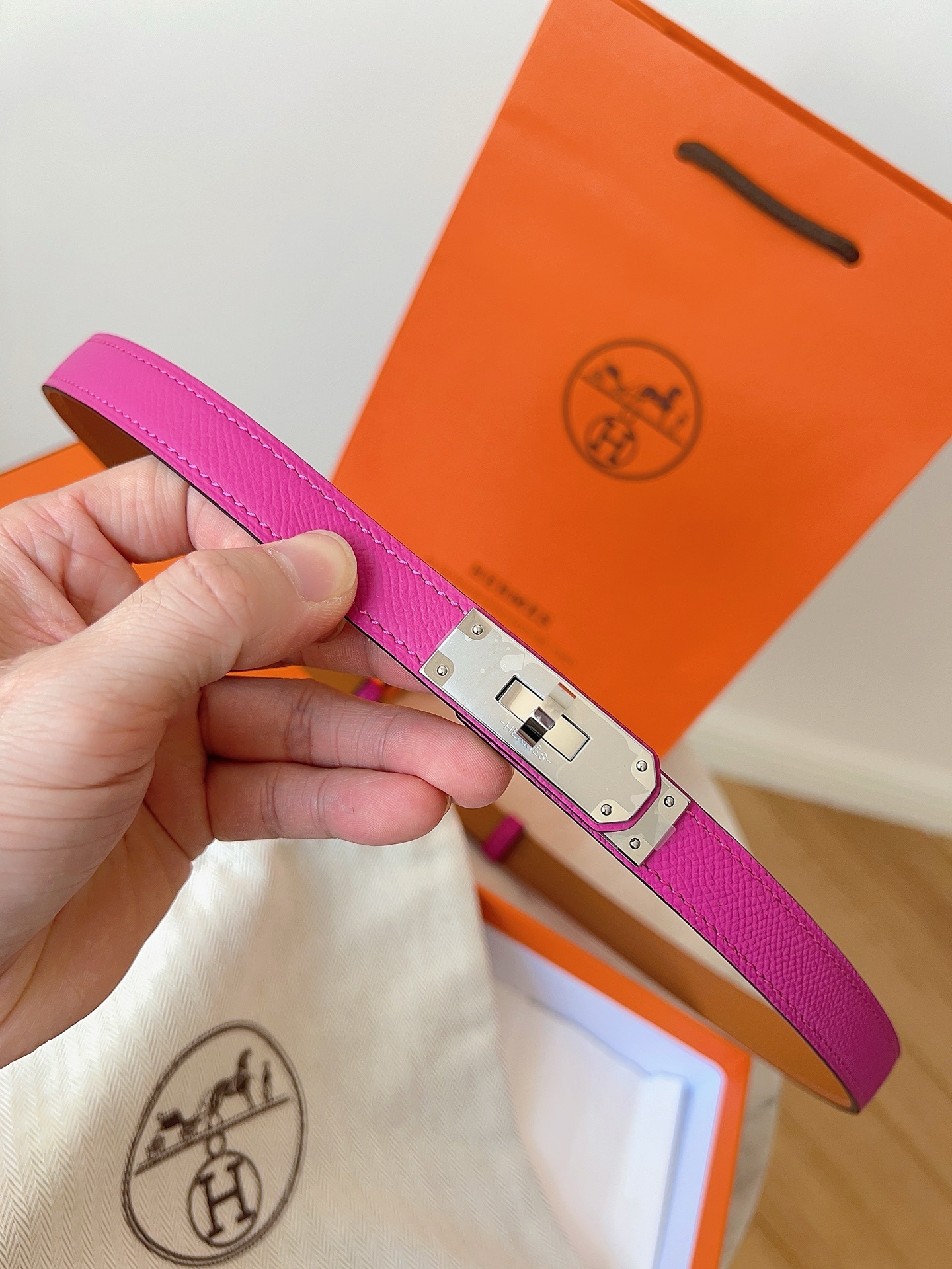 Hermes Kelly Double Tour Bracelet Pink Leather Gold Hardware