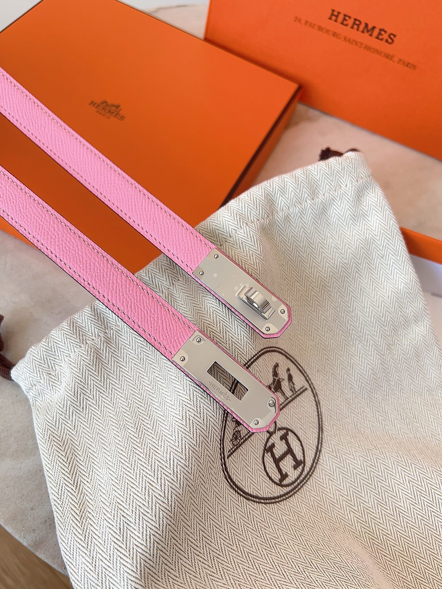 Hermes Kelly Belt Rose Epsom Leather with Gold Hardware