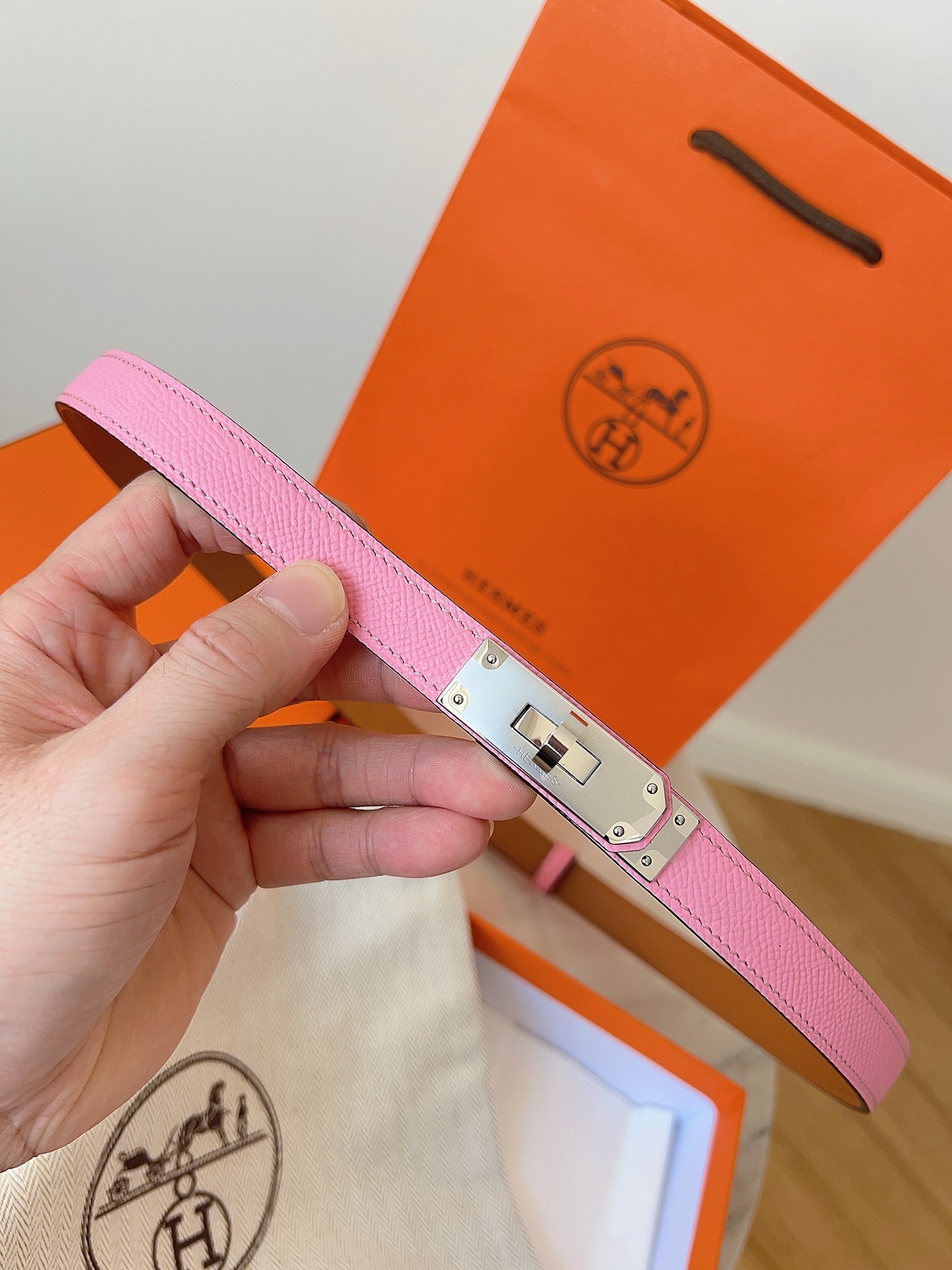 Hermes Kelly Belt Rose Epsom Leather with Gold Hardware