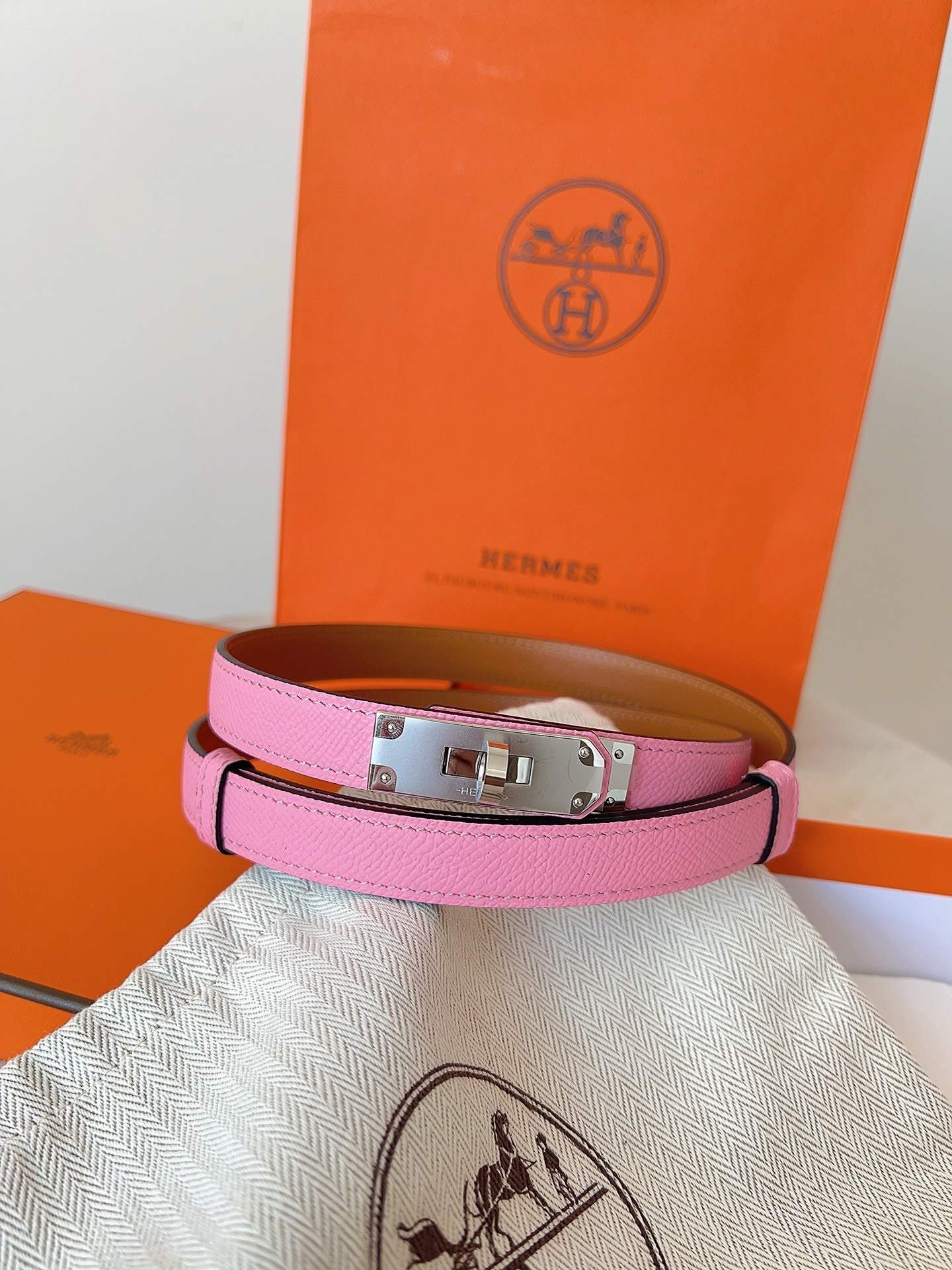 Hermes Kelly Belt Rose Epsom Leather with Gold Hardware