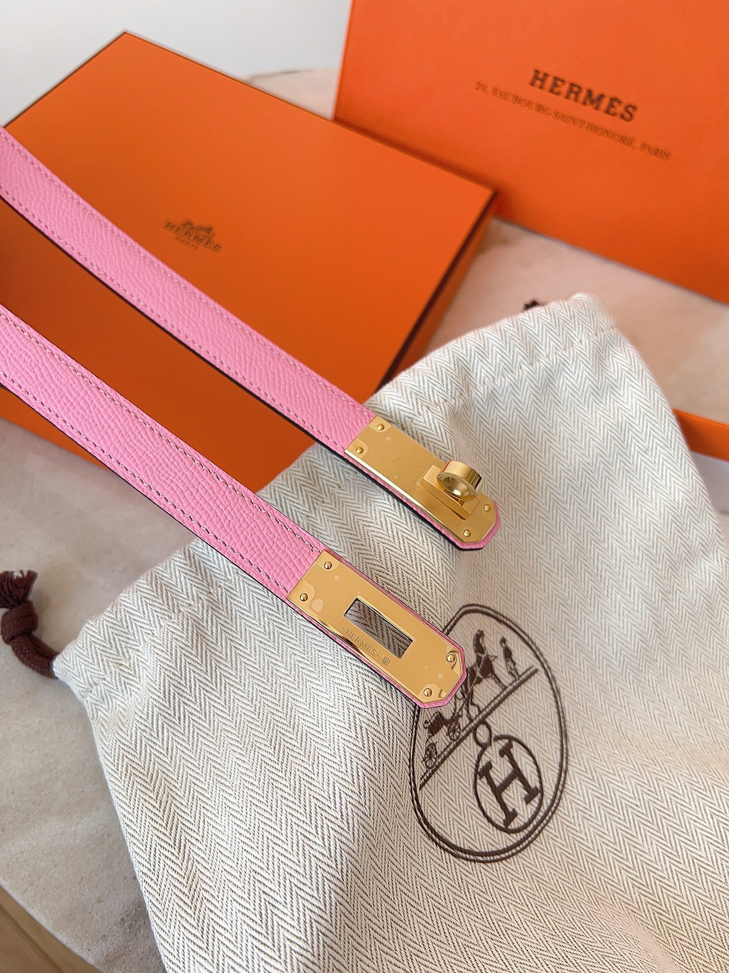 Hermes Kelly Belt Rose Epsom Leather with Gold Hardware