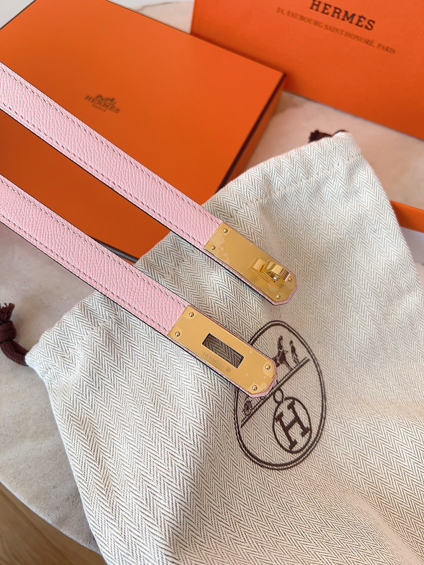 Hermès Kelly Bag Leather Strap – Pink Epsom with Gold Hardware