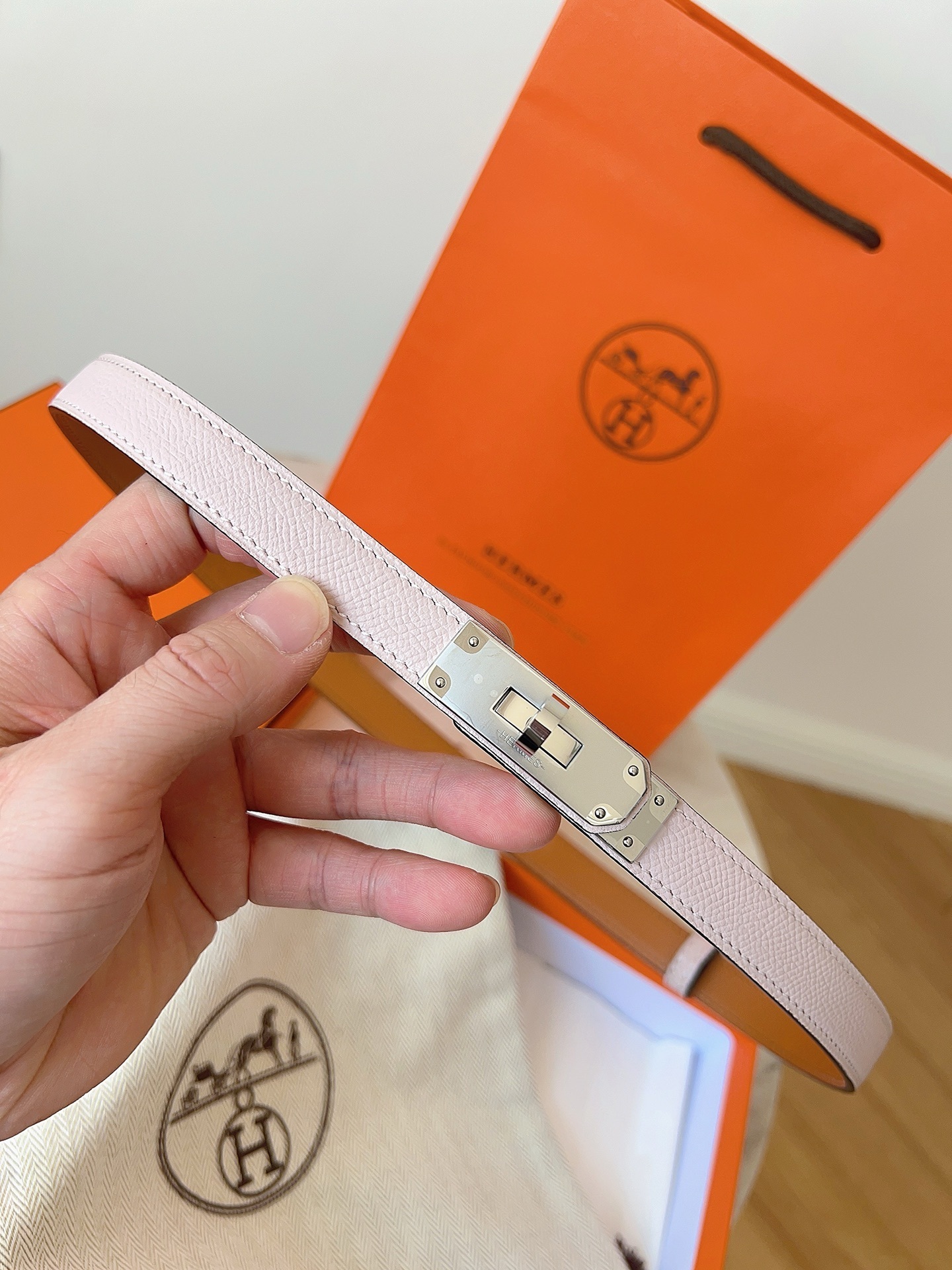 Hermes Kelly Double Tour Bracelet Pink Epsom Leather Gold Hardware