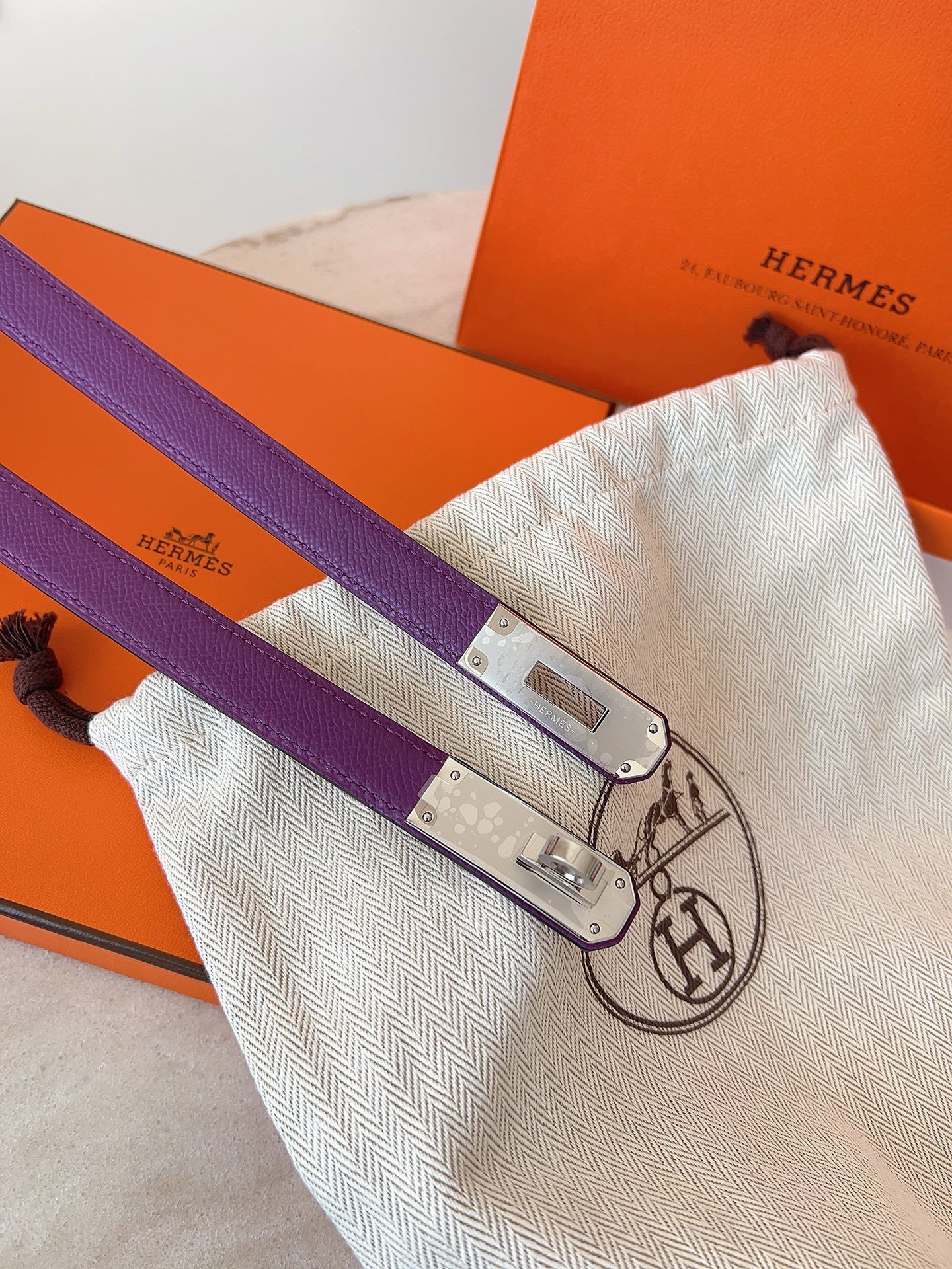 Hermès Kelly Belt Purple Epsom Leather with Gold Hardware