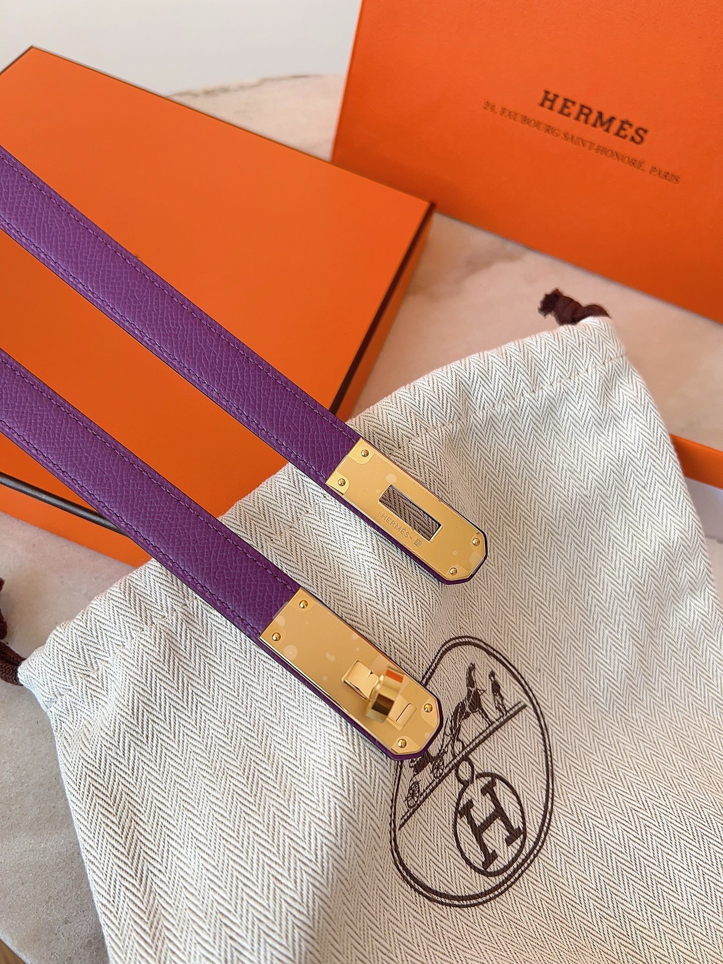 Hermès Kelly Belt Purple Epsom Leather with Gold Hardware