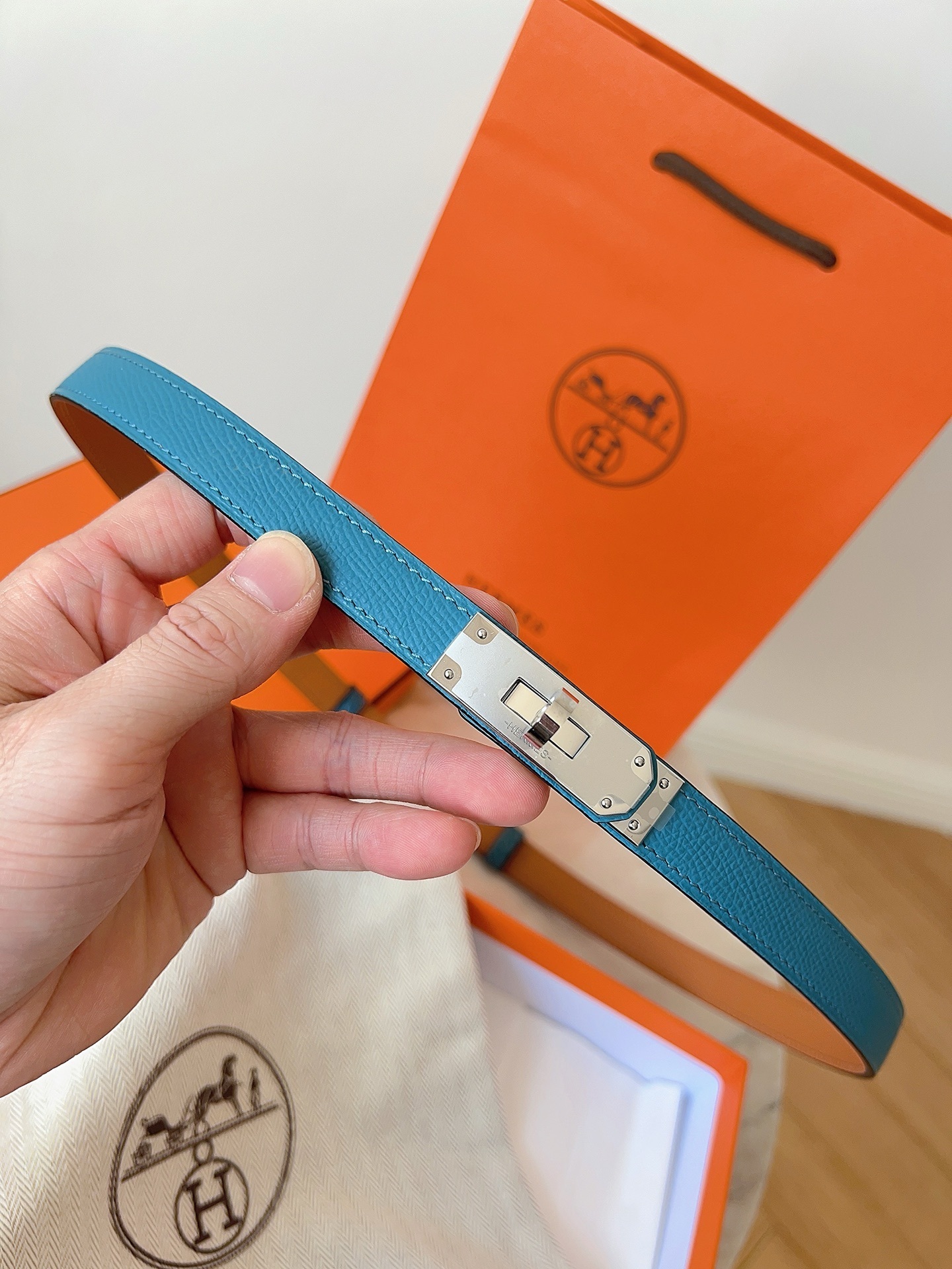 Hermès Kelly Belt - Blue Epsom Leather with Gold Hardware